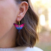 Bisexual Pride Moth Earrings – Holographic Pink Purple Blue Butterfly Jewelry – Cute LGBTQ+ Statement Gift
