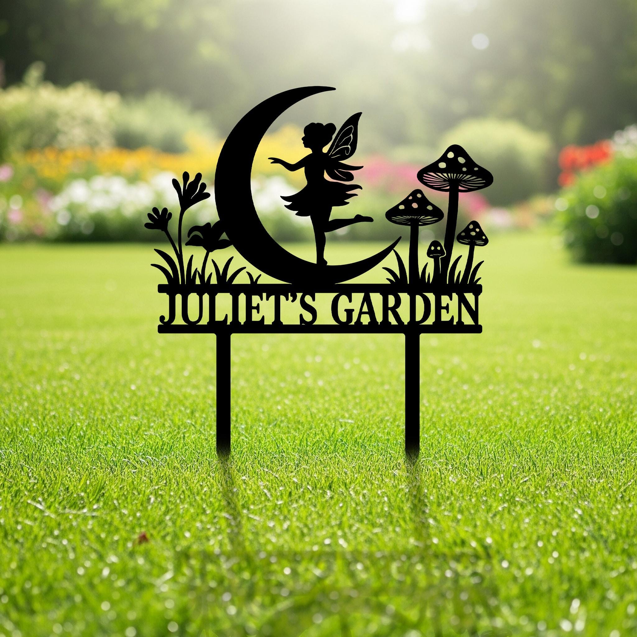 Personalized Fairy Garden Metal Sign - Custom Name Yard Decor - Outdoor Garden Art - Whimsical Fairy Silhouette - Unique Gift for Homeowners