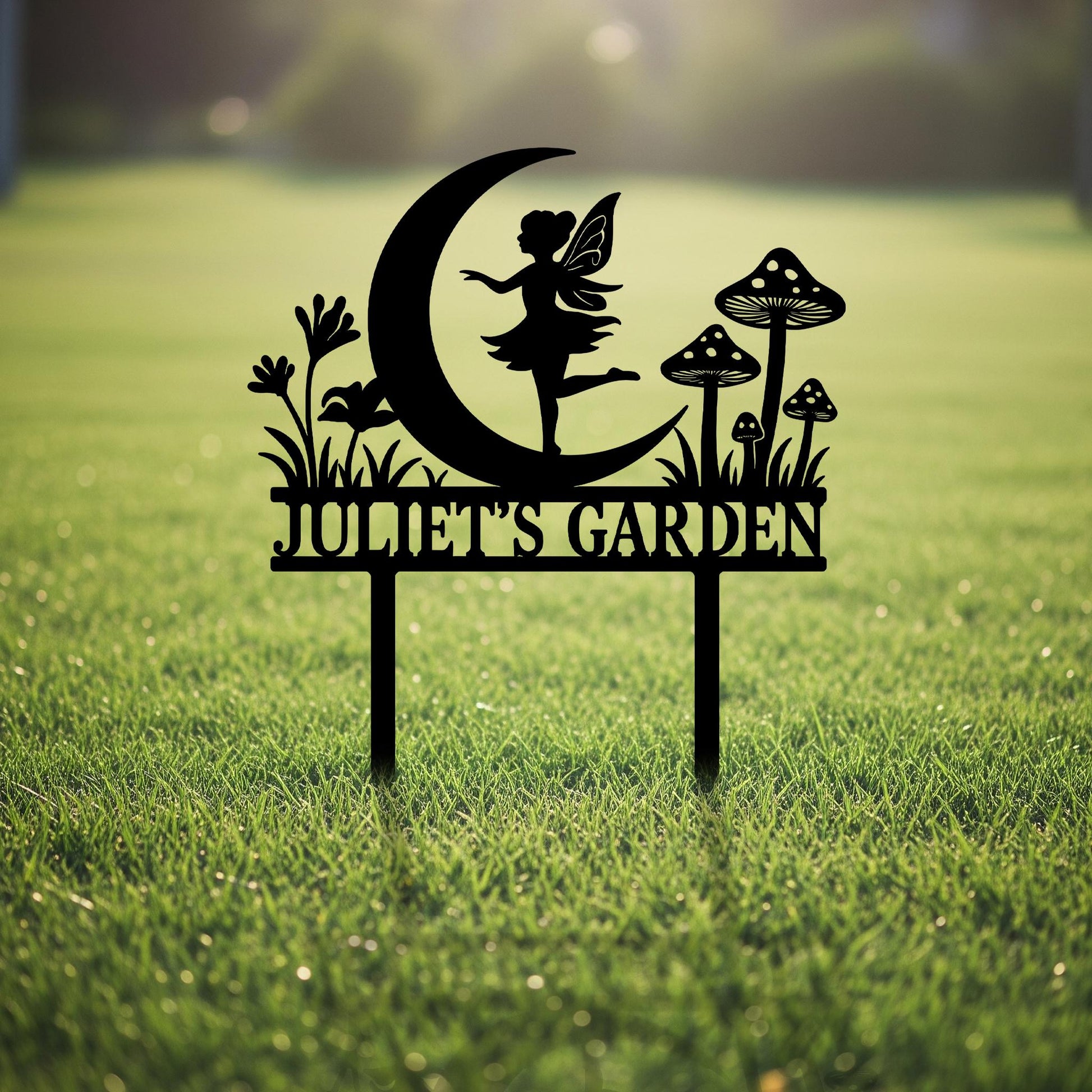 Personalized Fairy Garden Metal Sign - Custom Name Yard Decor - Outdoor Garden Art - Whimsical Fairy Silhouette - Unique Gift for Homeowners