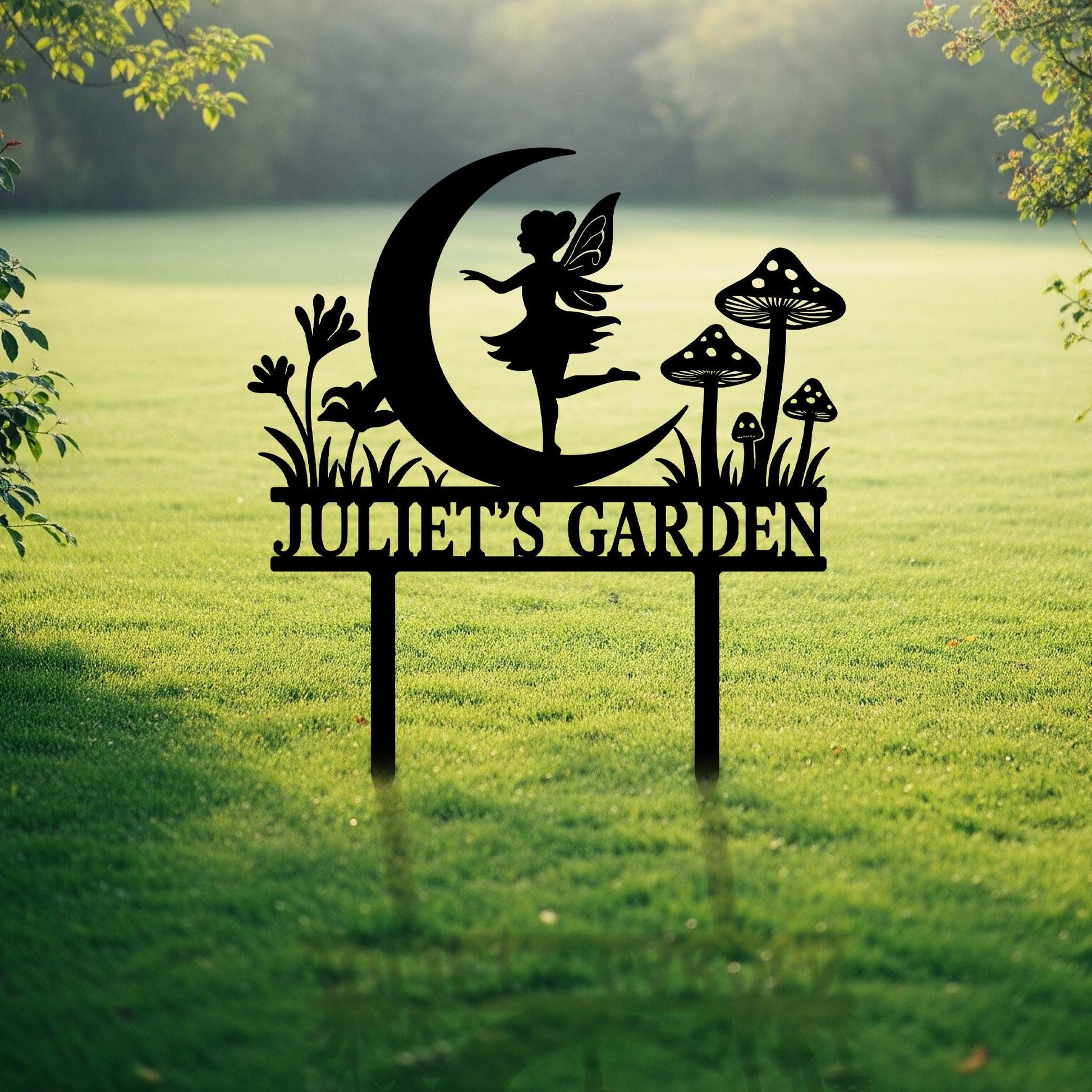 Personalized Fairy Garden Metal Sign - Custom Name Yard Decor - Outdoor Garden Art - Whimsical Fairy Silhouette - Unique Gift for Homeowners