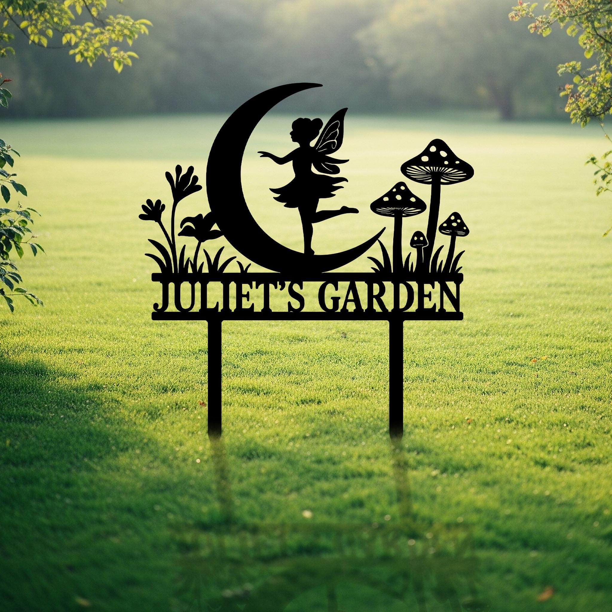 Personalized Fairy Garden Metal Sign - Custom Name Yard Decor - Outdoor Garden Art - Whimsical Fairy Silhouette - Unique Gift for Homeowners