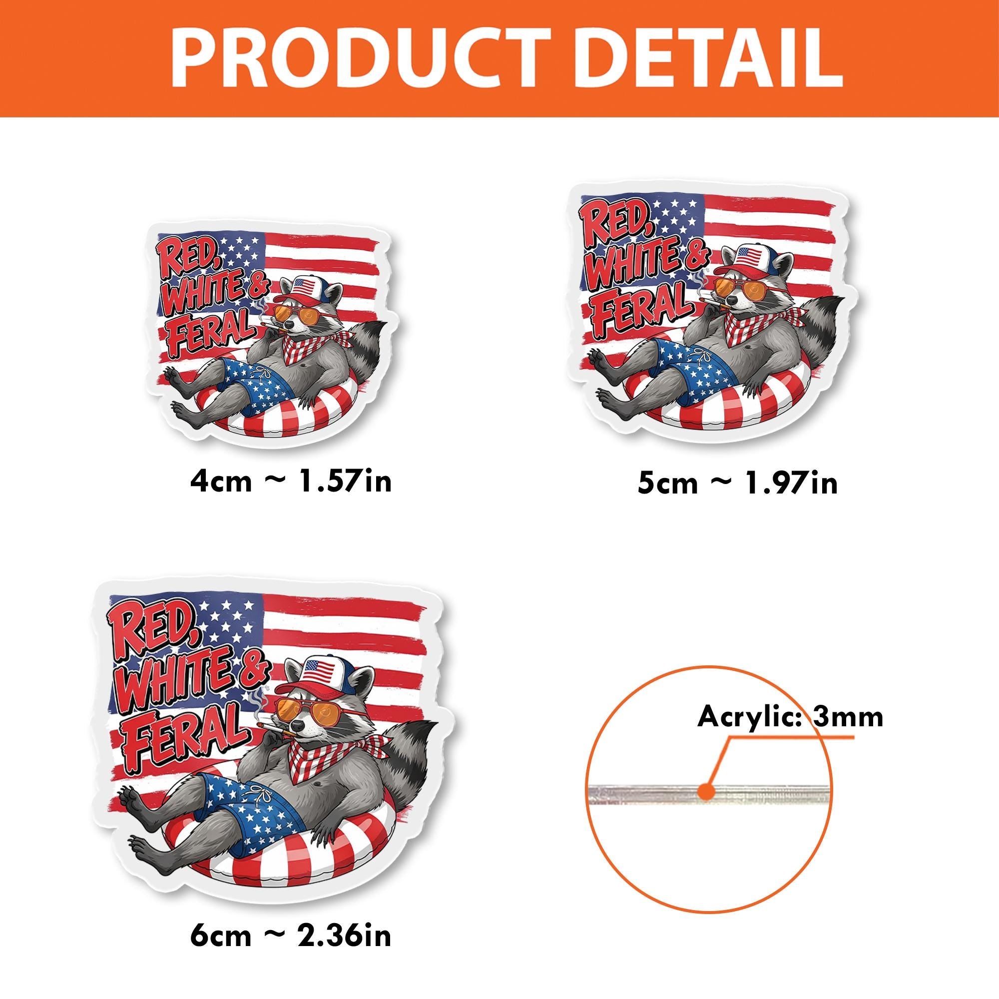 Funny Raccoon Badge Reel, Red White & Feral Design, Patriotic American Flag ID Holder, 4th of July Nurse Retractable Lanyard Gift