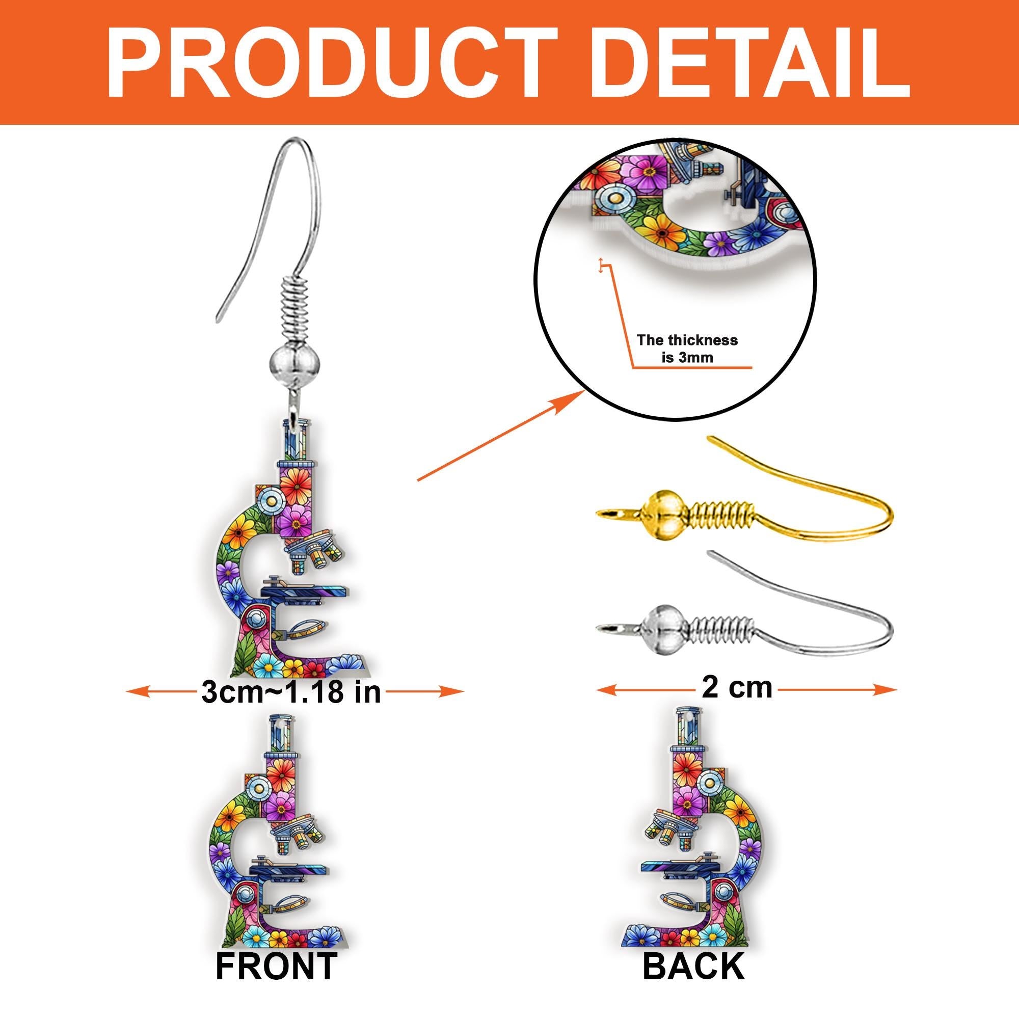 Floral Microscope Earrings – Science Teacher Gift – Colorful Lab Jewelry for Women – Nerd Geek Chic Accessory for Scientists
