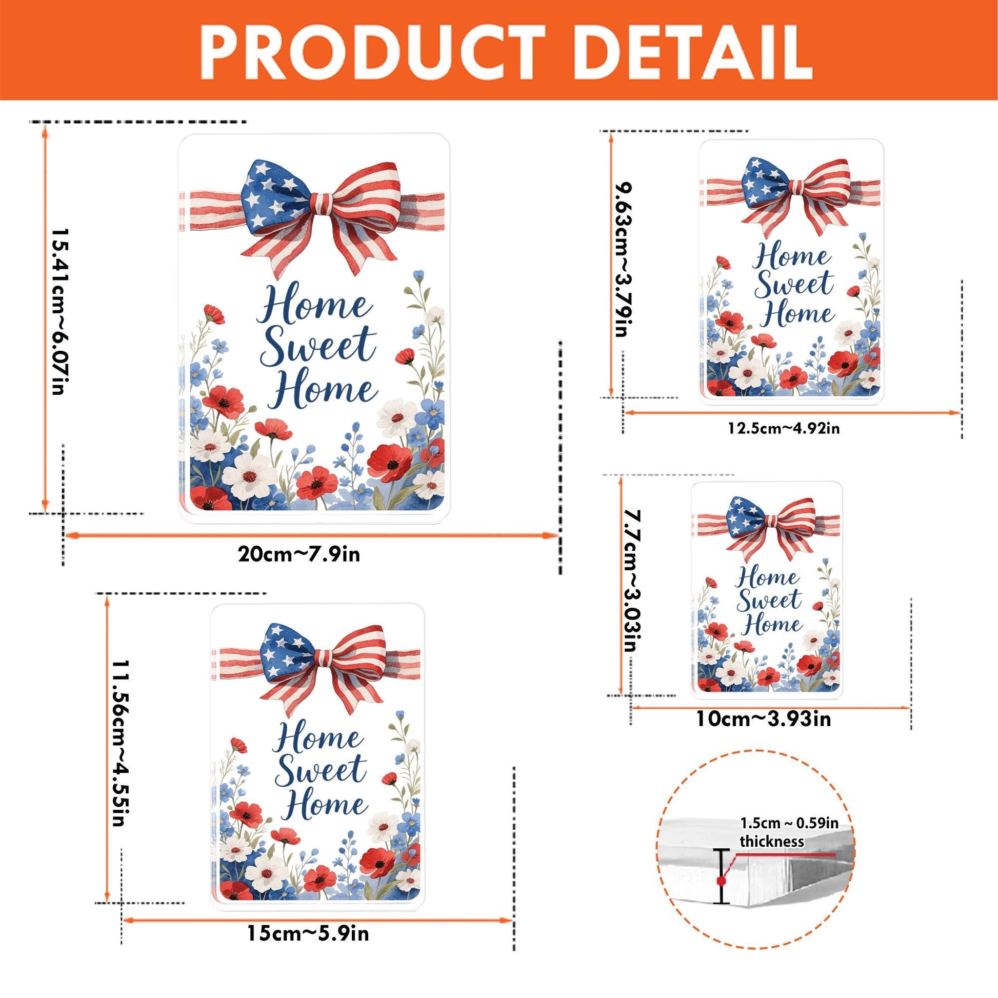 Home Sweet Home Acrylic Block, Patriotic USA Flag Bow, Red White Blue Floral Poppies, 4th Of July Gift, Housewarming Gift, American Pride