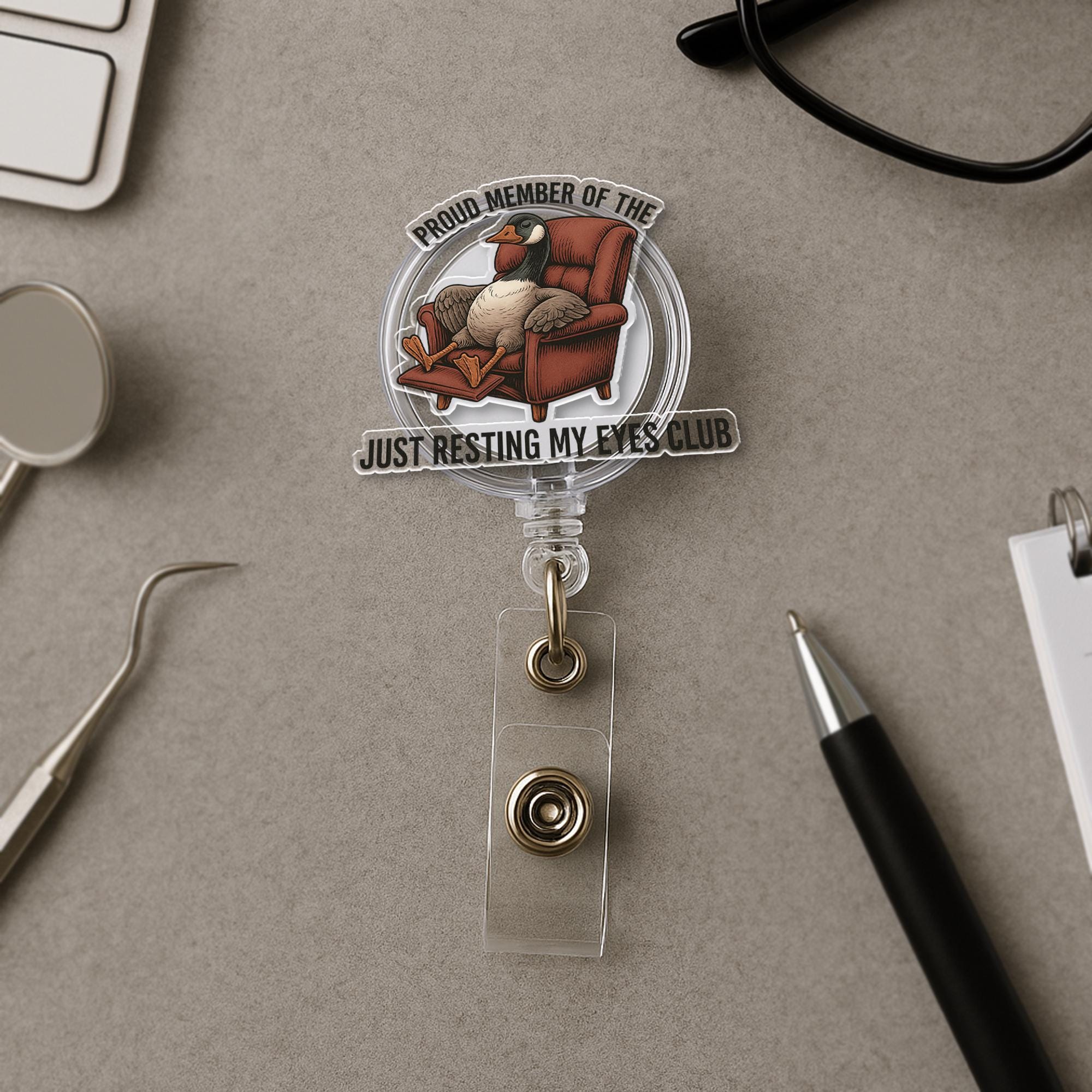 Funny “I’m Just Resting My Eyes” Badge Reel – Humorous Retractable ID Holder for Nurses, Teachers, Office Coworkers, and Sleepy Staff
