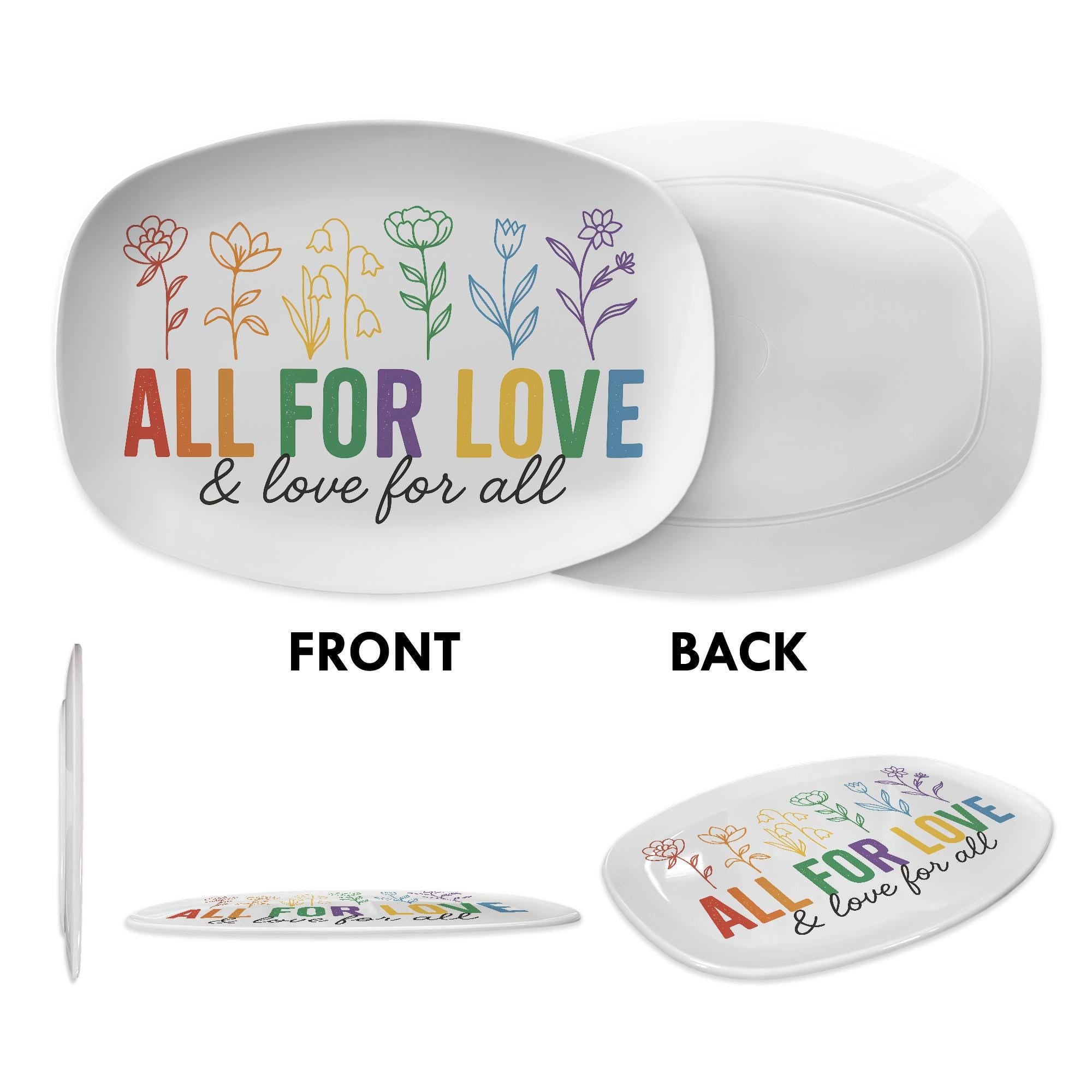 All for Love and Love for All Platter – LGBT Pride Rainbow Serving Tray – Inclusive Wedding or Celebration Dish for Equality & Love