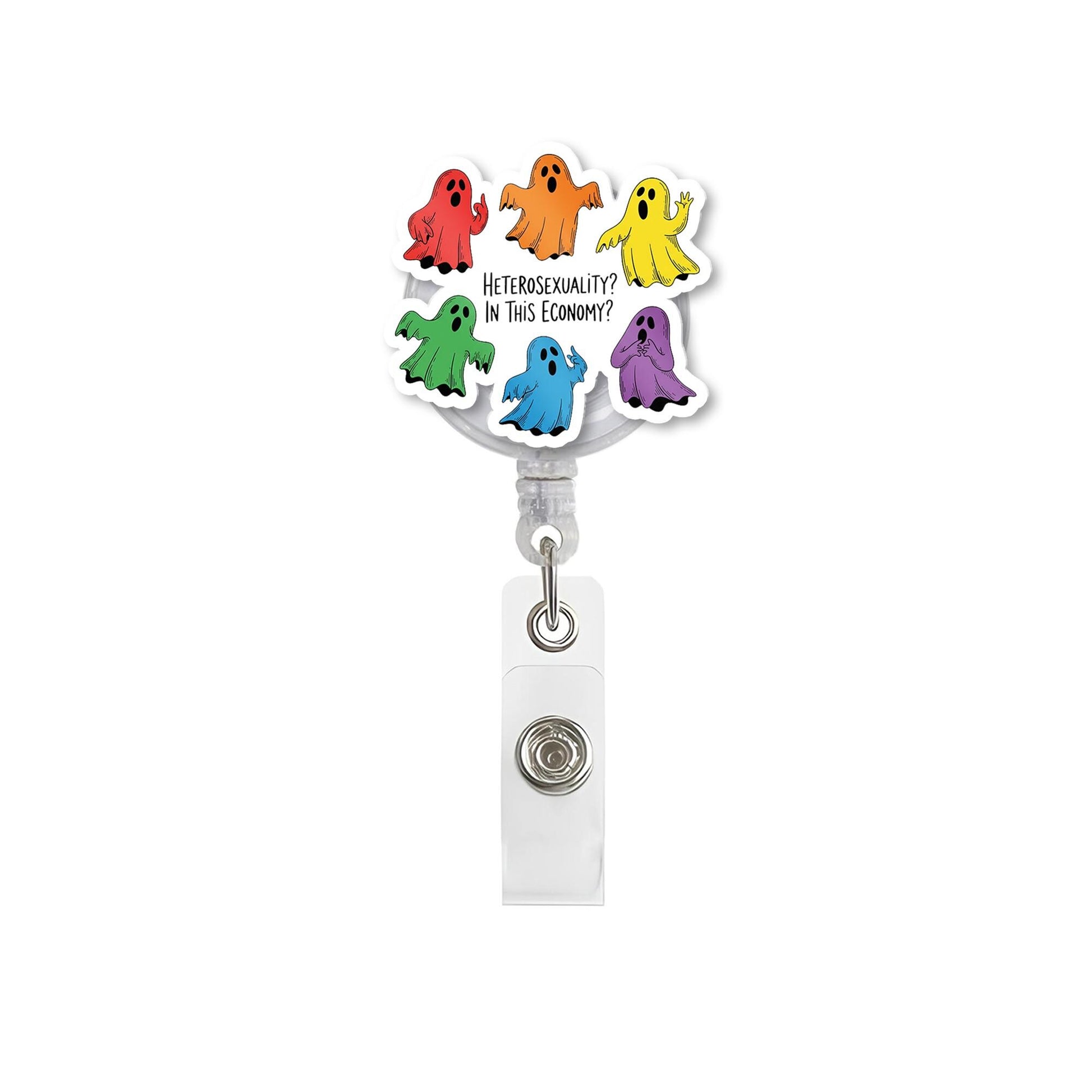 Funny LGBTQ Ghost Badge Reel - Heterosexuality in This Economy - Pride ID Clip - Queer Nurse Gift - Rainbow Badge Holder