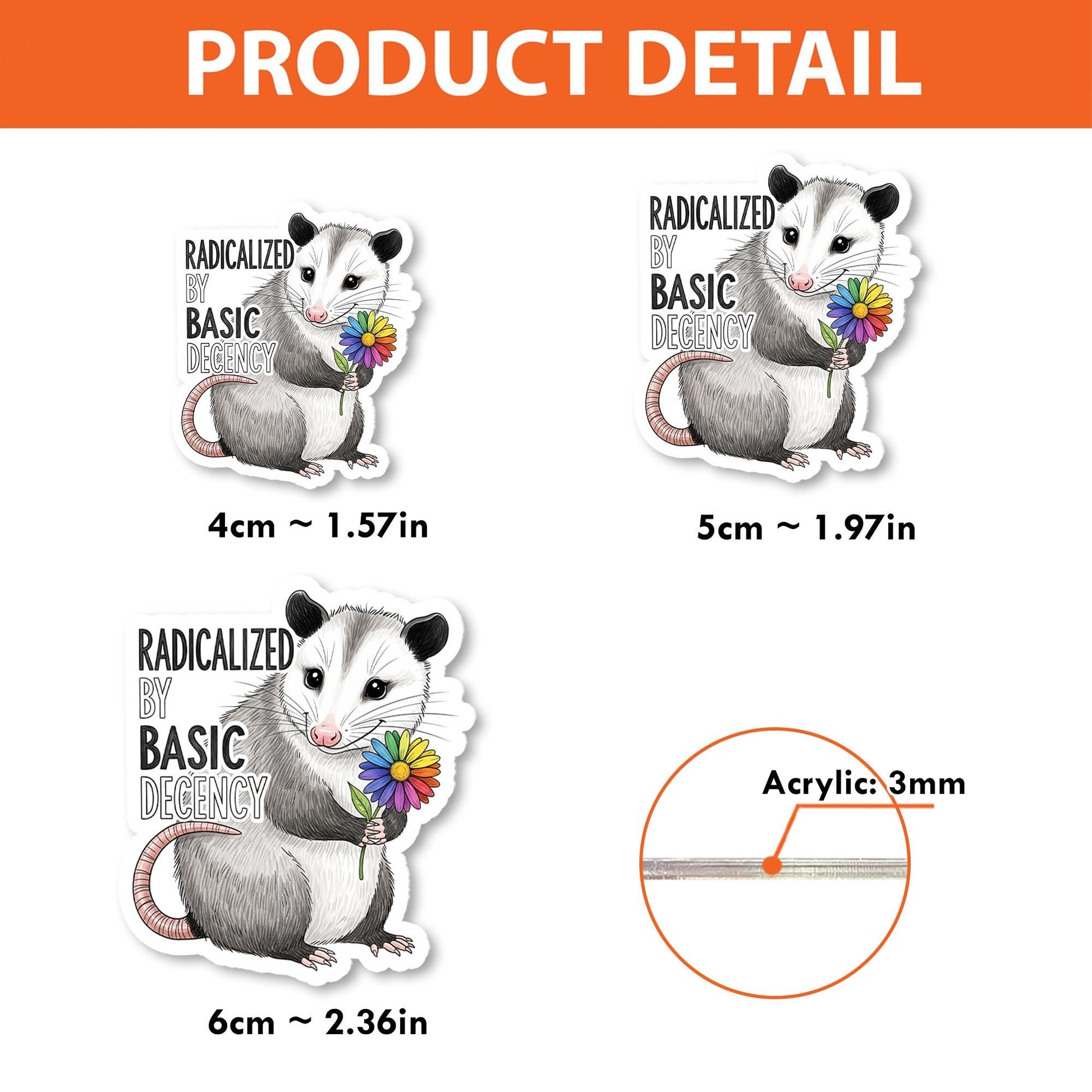 Funny Possum Badge Reel - Radicalized by Basic Decency - LGBTQ Nurse ID Clip - Cute Progressive Work Badge Holder