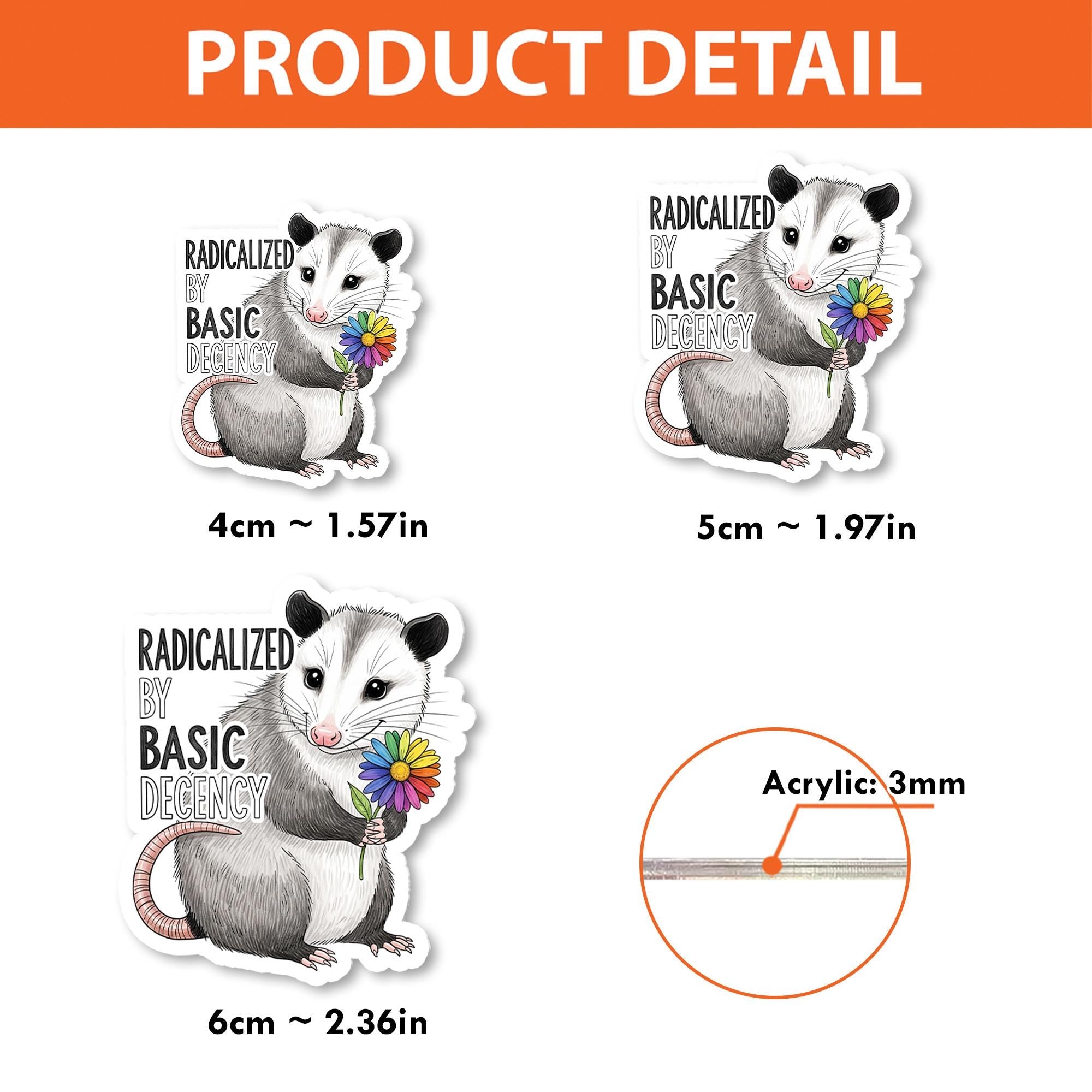 Funny Possum Badge Reel - Radicalized by Basic Decency - LGBTQ Nurse ID Clip - Cute Progressive Work Badge Holder