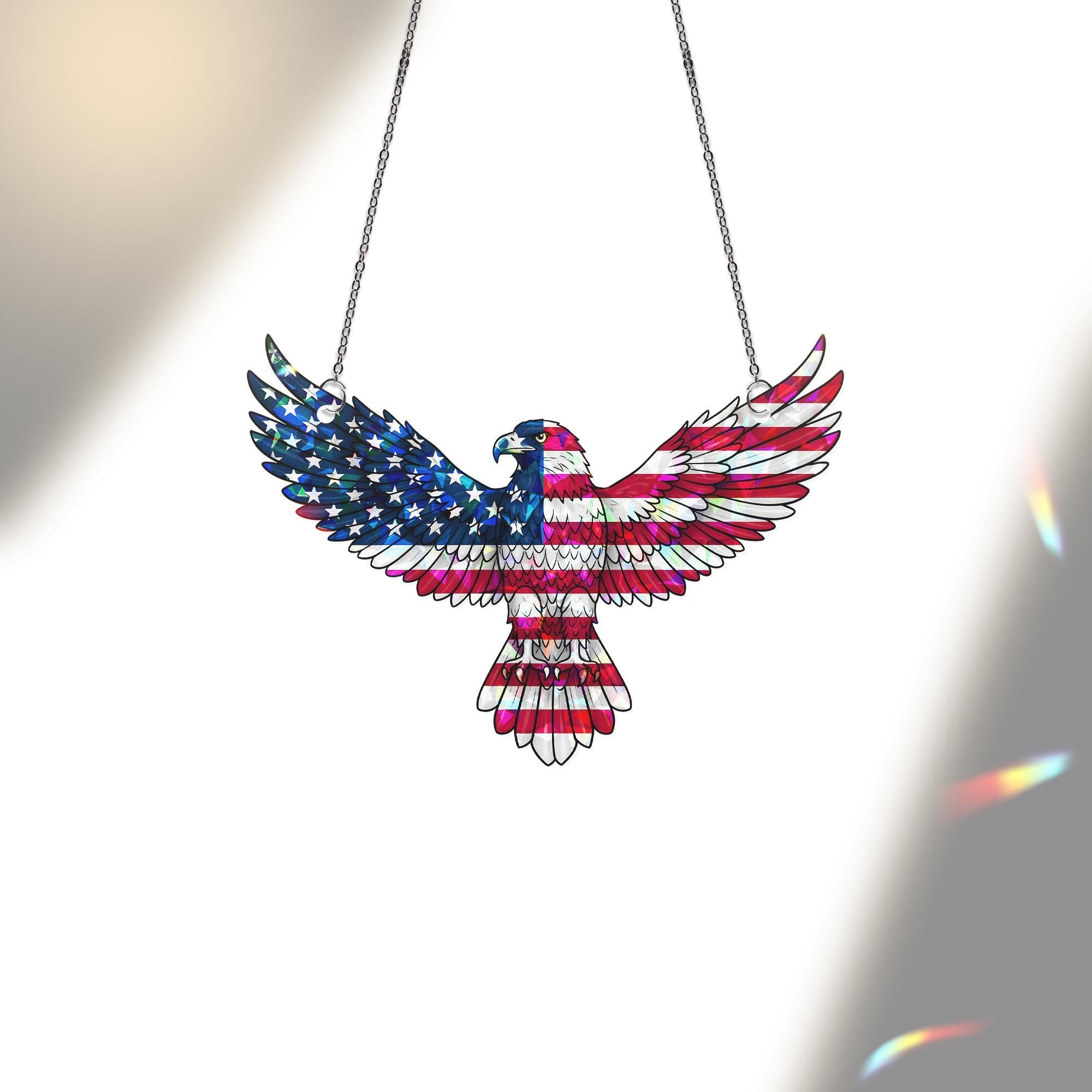 American Flag Eagle Acrylic Window Hanging, Patriotic USA Bird Ornament, 4th of July Home Decor, Eagle Lover Decor