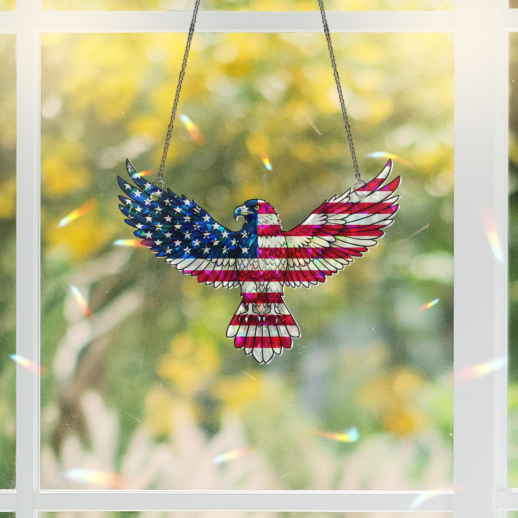 American Flag Eagle Acrylic Window Hanging, Patriotic USA Bird Ornament, 4th of July Home Decor, Eagle Lover Decor