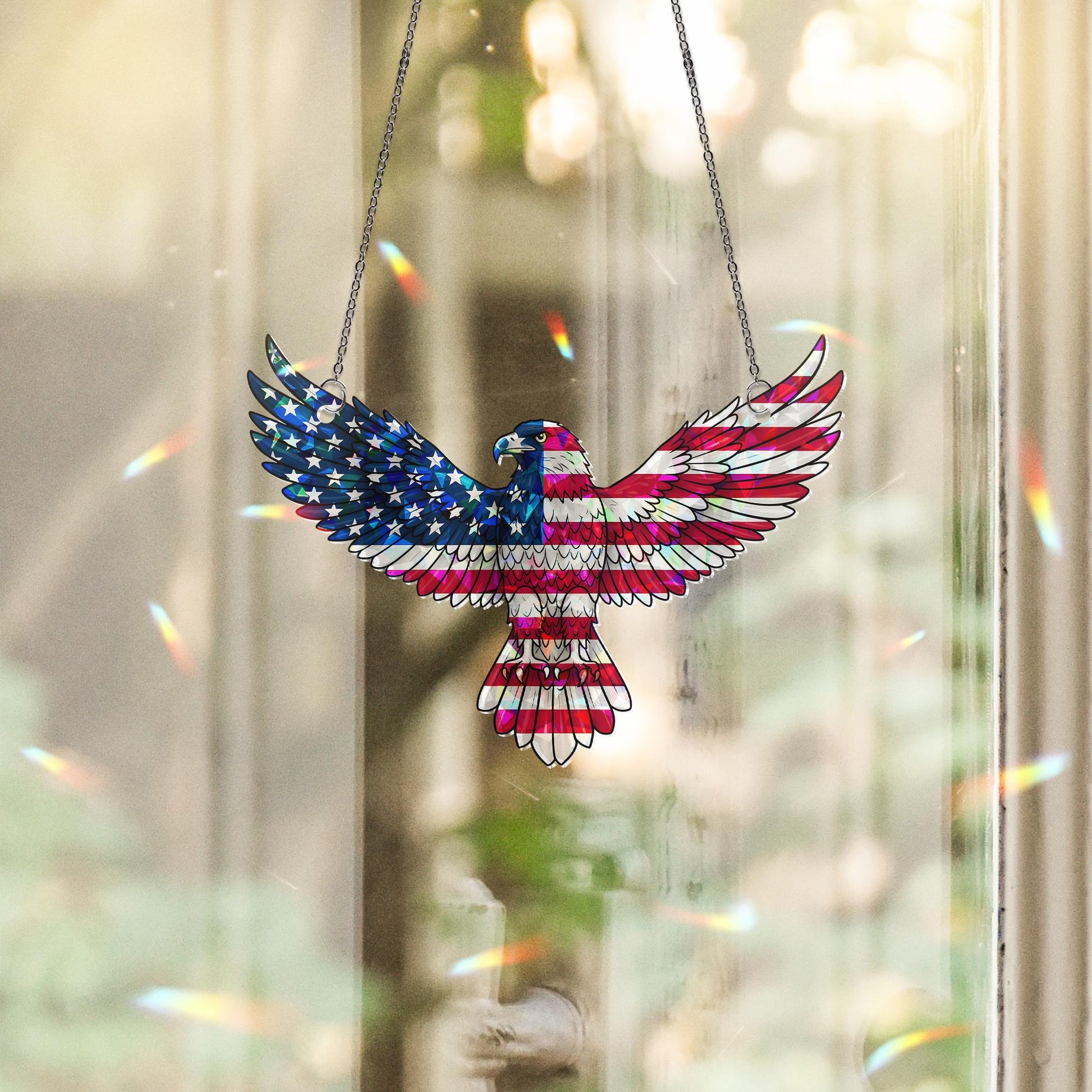 American Flag Eagle Acrylic Window Hanging, Patriotic USA Bird Ornament, 4th of July Home Decor, Eagle Lover Decor