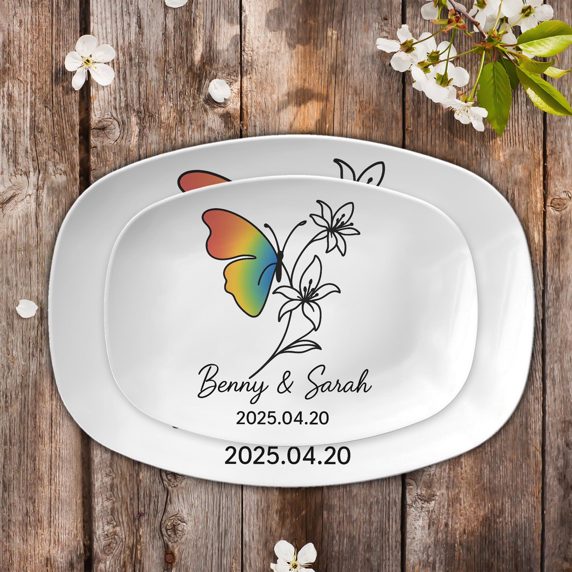 Personalized Butterfly Flower Platter – Custom LGBT Rainbow Pride Tray – Colorful Nature-Inspired Gift for Weddings, Home Decor