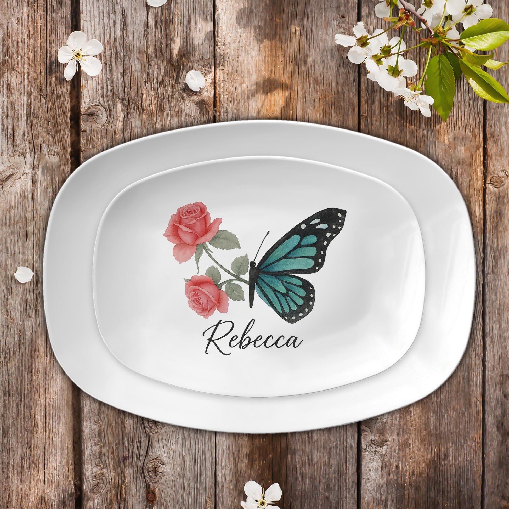 Personalized Butterfly with Rose – Custom Name Floral Gift – Memorial or Romantic Keepsake for Her, Garden Decor, Anniversary or Birthday