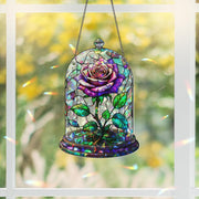 Enchanted Rose Acrylic Window Hanging – Stained Glass Look Sun Catcher, Romantic Flower Decor, Beauty Inspired Gift for Her