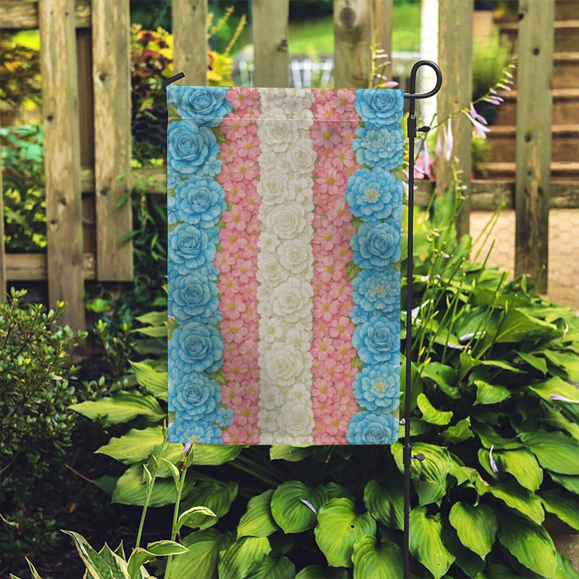 Transgender Pride Garden Flag – Floral Outdoor Decor, LGBT Yard Flag, Pastel Trans Flag Design for Pride Month & Inclusive Landscaping