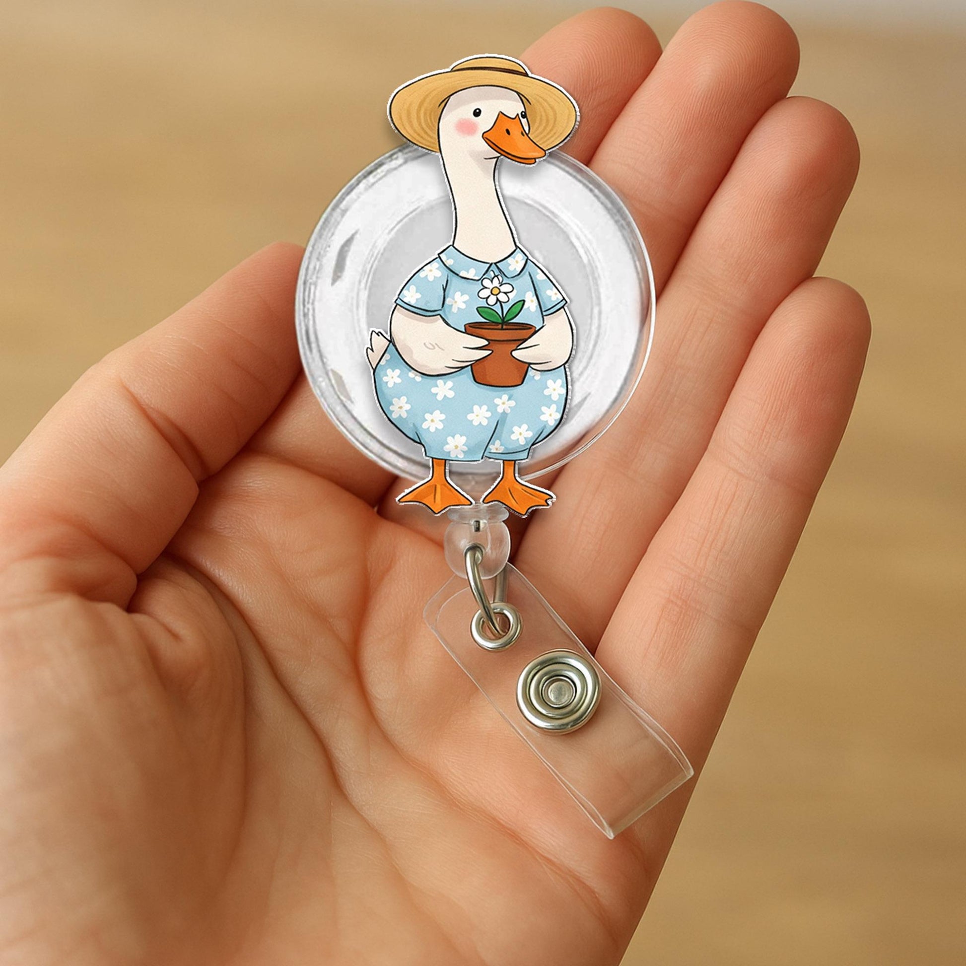 Cute Goose Badge Reel Set, Funny Animal ID Clips, Strawberry Gardener Duck Nurse Gift, Whimsical Office Badge Holder