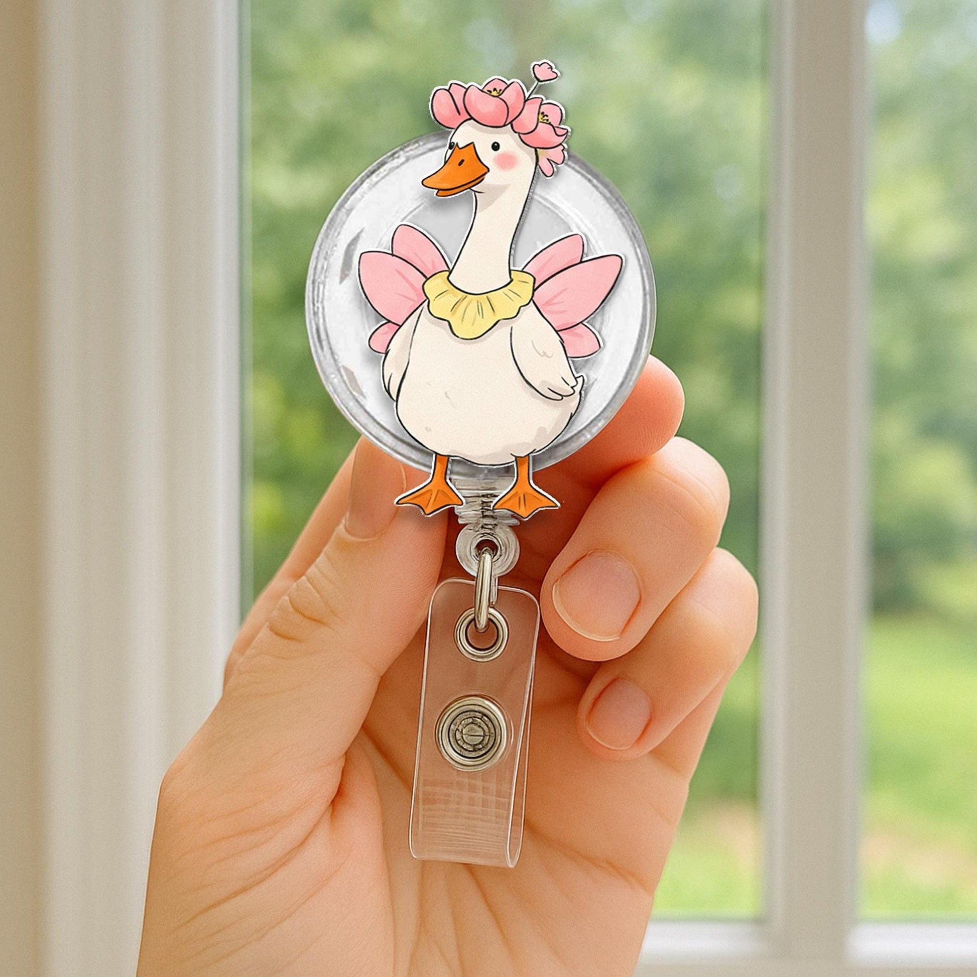 Cute Goose Badge Reel Set, Funny Animal ID Clips, Strawberry Gardener Duck Nurse Gift, Whimsical Office Badge Holder