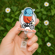 Doxy-Cycling Badge Reel, Funny Pill on Bike ID Clip, Pharmacist Nurse Gift, Cute Medical Pun Badge, Cycling Medicine Reel