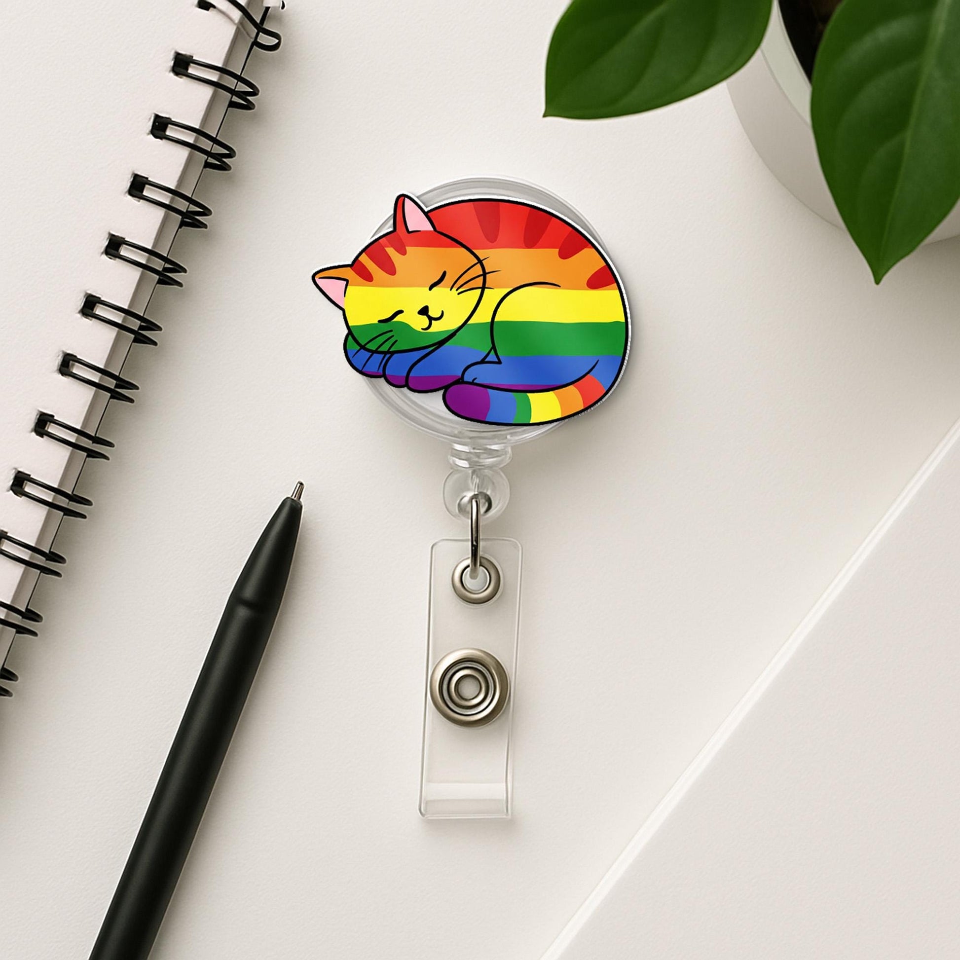 LGBT Cat Badge Reel | Pride ID Holder for Nurses & Teachers | Cute Rainbow Cat Badge Clip | LGBTQ+ Accessory | Queer Cat Gift