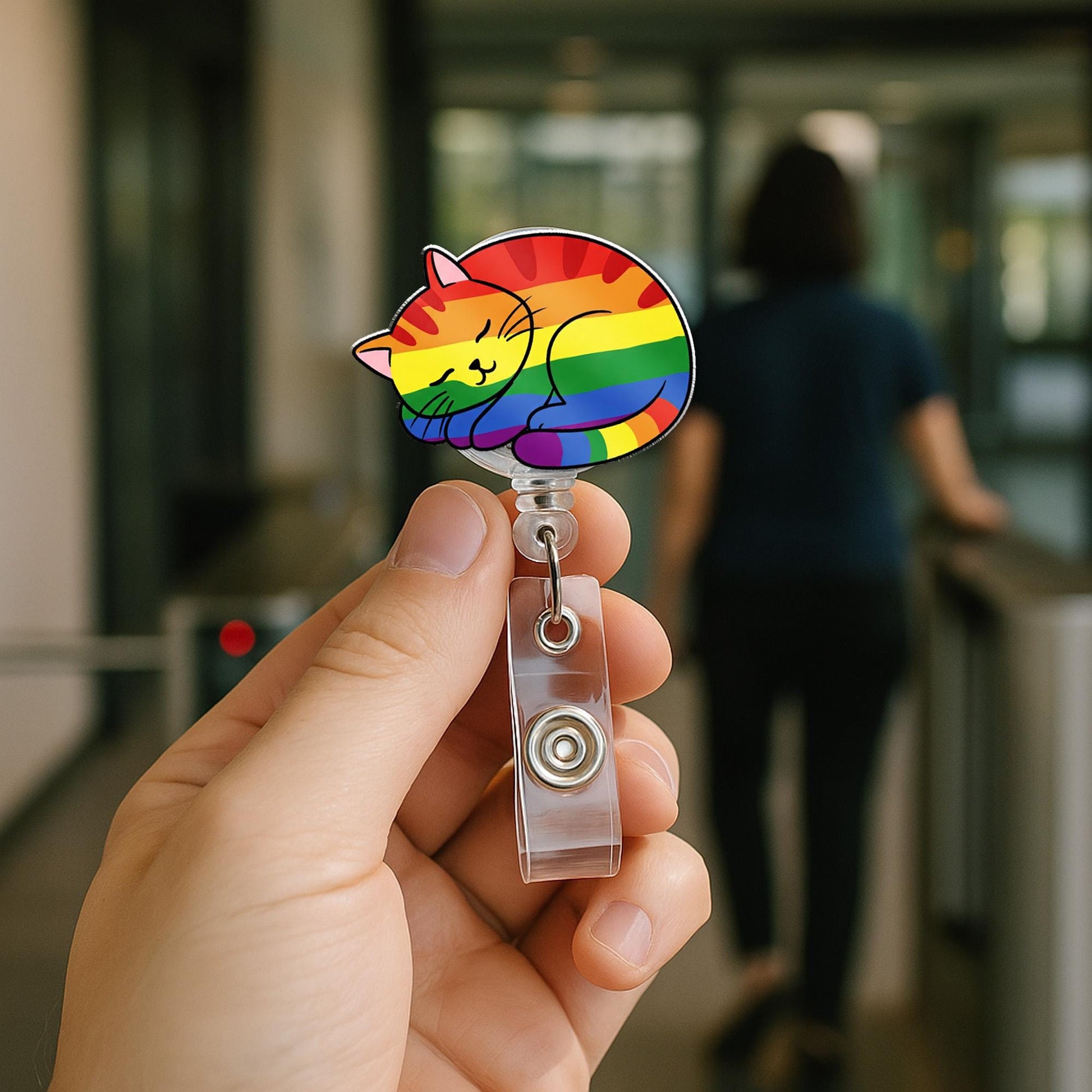 LGBT Cat Badge Reel | Pride ID Holder for Nurses & Teachers | Cute Rainbow Cat Badge Clip | LGBTQ+ Accessory | Queer Cat Gift