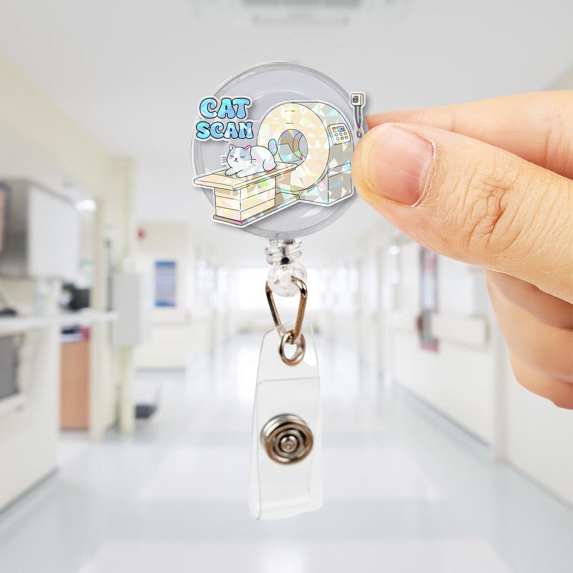 Cat Scan Badge Reel – Funny Radiology Cat ID Holder for Techs, Nurses & Medical Staff – Cute Retractable Clip with Kawaii Cat Design