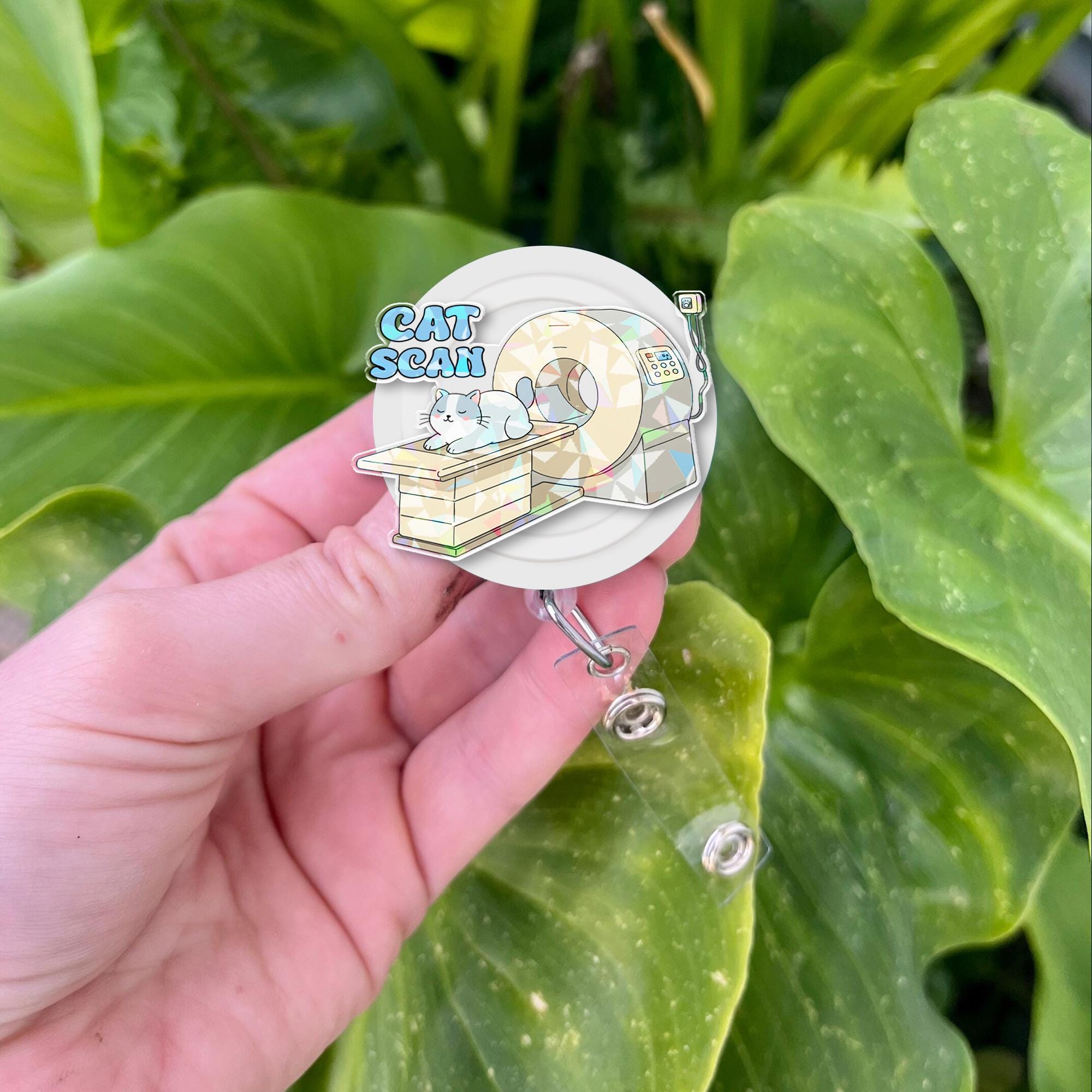 Cat Scan Badge Reel – Funny Radiology Cat ID Holder for Techs, Nurses & Medical Staff – Cute Retractable Clip with Kawaii Cat Design