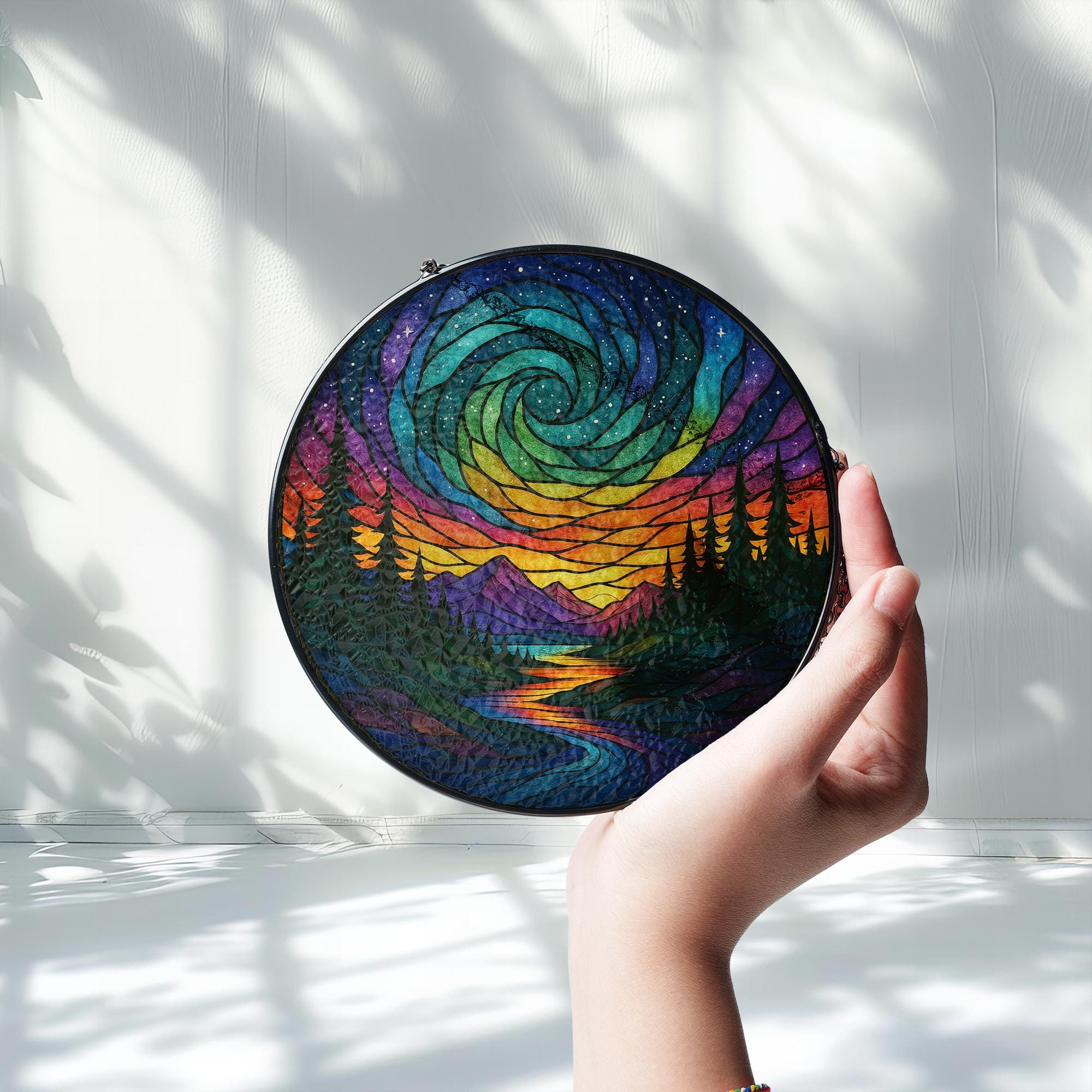 Rainbow Forest Glass Suncatcher  – Colorful Nature Landscape Art for Home or Garden Gift, Nature Inspired Garden Lover Gift Home Decor
