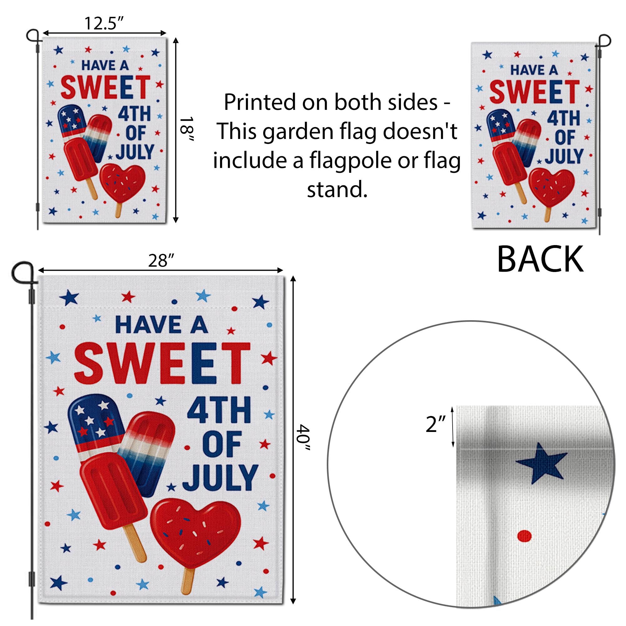 Sweet 4th of July Garden Flag – Patriotic Ice Cream Outdoor Decor, Red White Blue Holiday Yard Flag, Summer Independence Day Banner