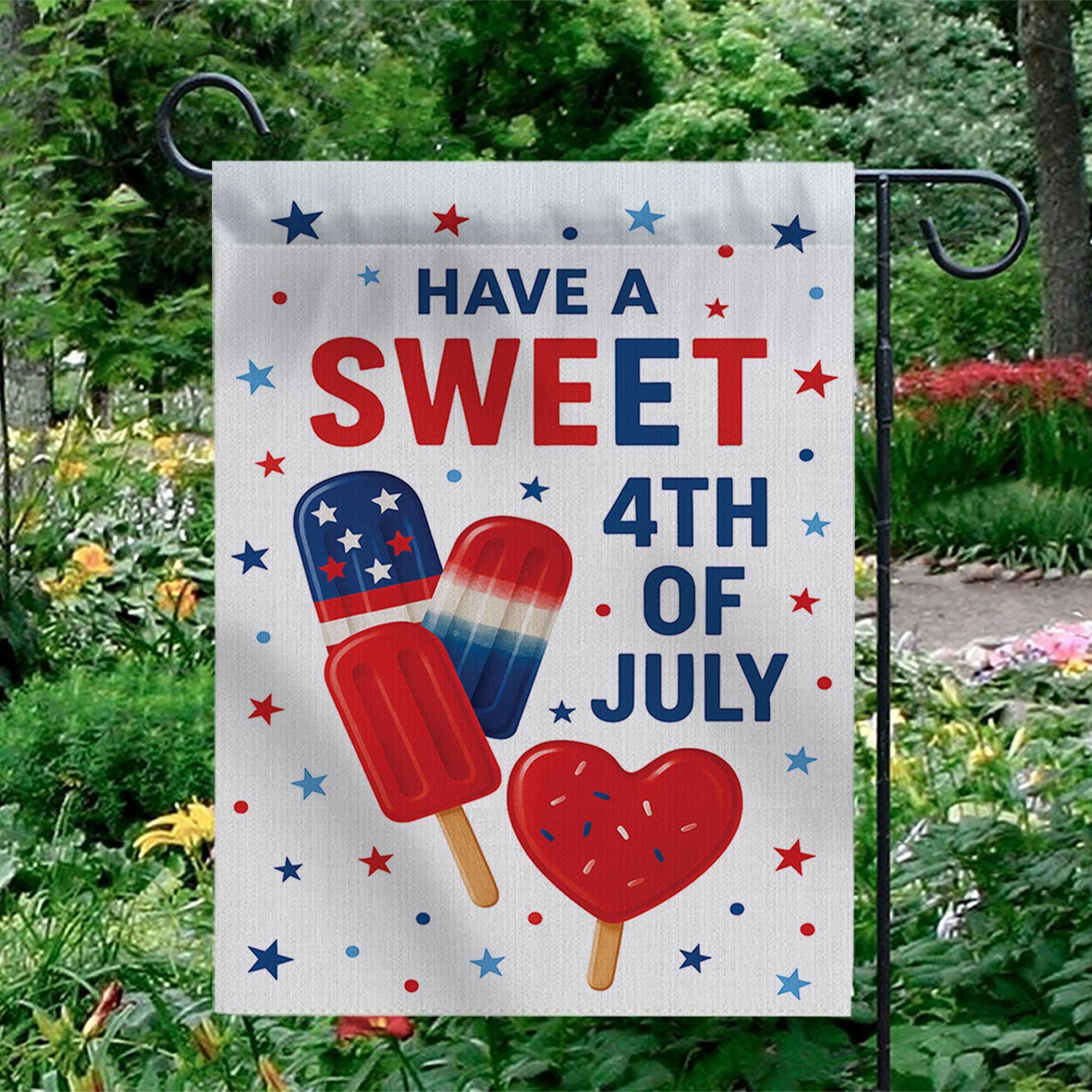 Sweet 4th of July Garden Flag – Patriotic Ice Cream Outdoor Decor, Red White Blue Holiday Yard Flag, Summer Independence Day Banner