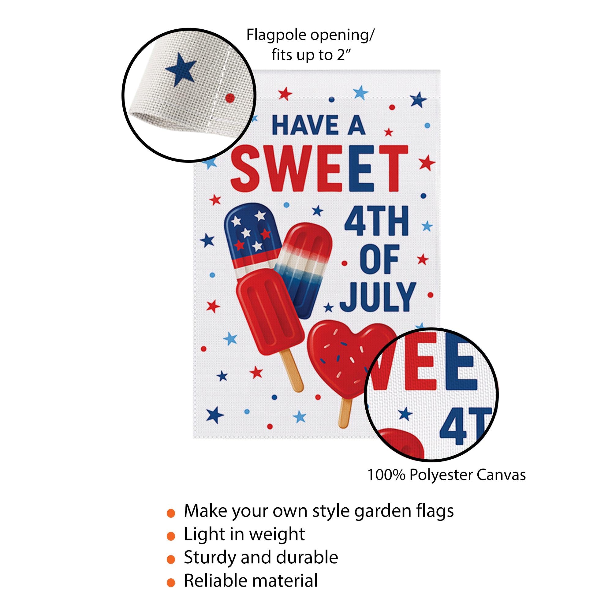 Sweet 4th of July Garden Flag – Patriotic Ice Cream Outdoor Decor, Red White Blue Holiday Yard Flag, Summer Independence Day Banner