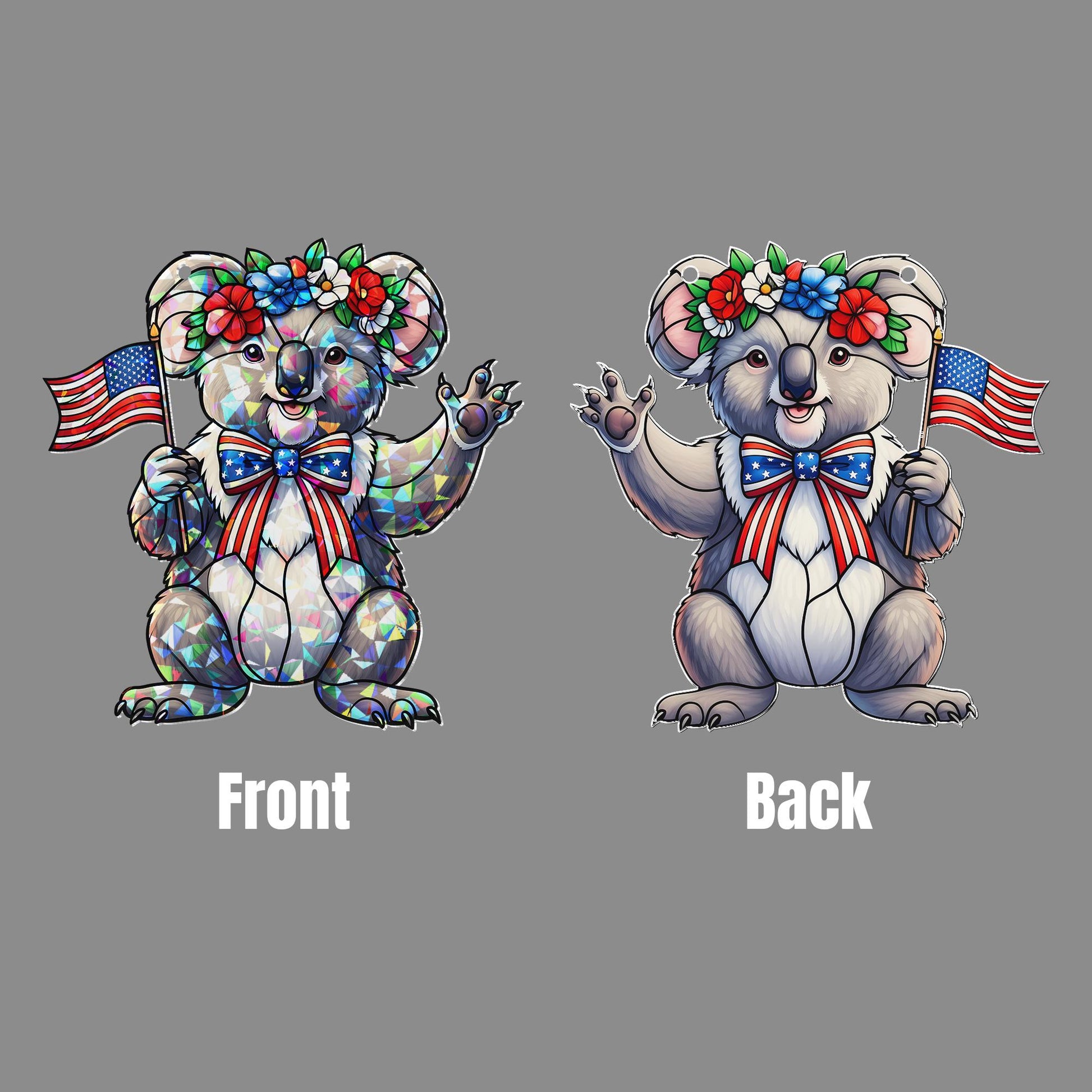 4th of July Koala Acrylic Window Hanging – Patriotic Suncatcher with Flag and Flowers, Cute Independence Day Window Decor