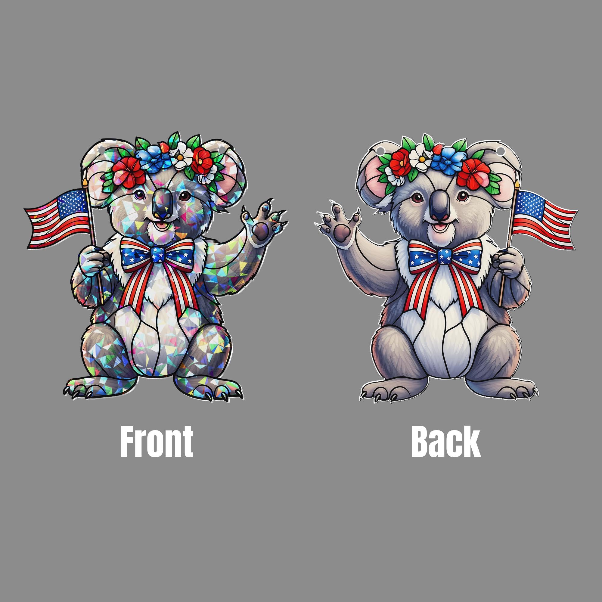 4th of July Koala Acrylic Window Hanging – Patriotic Suncatcher with Flag and Flowers, Cute Independence Day Window Decor
