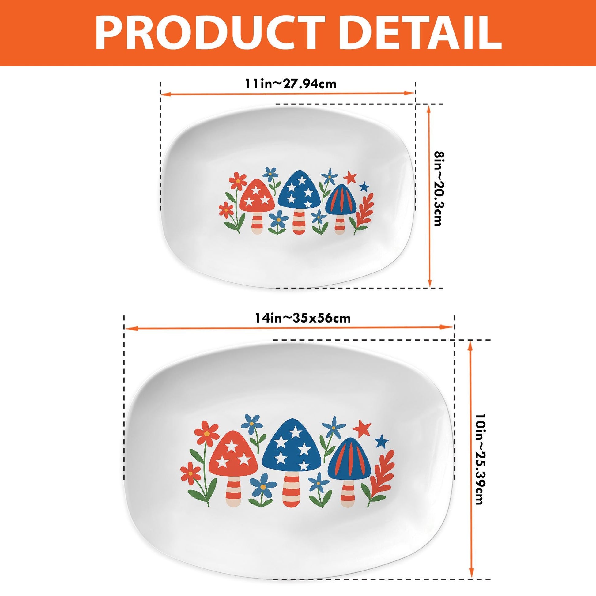 Patriotic Mushroom Platter – 4th of July Stars and Stripes Serving Tray, Red White Blue Summer BBQ Tableware, Independence Day Decor