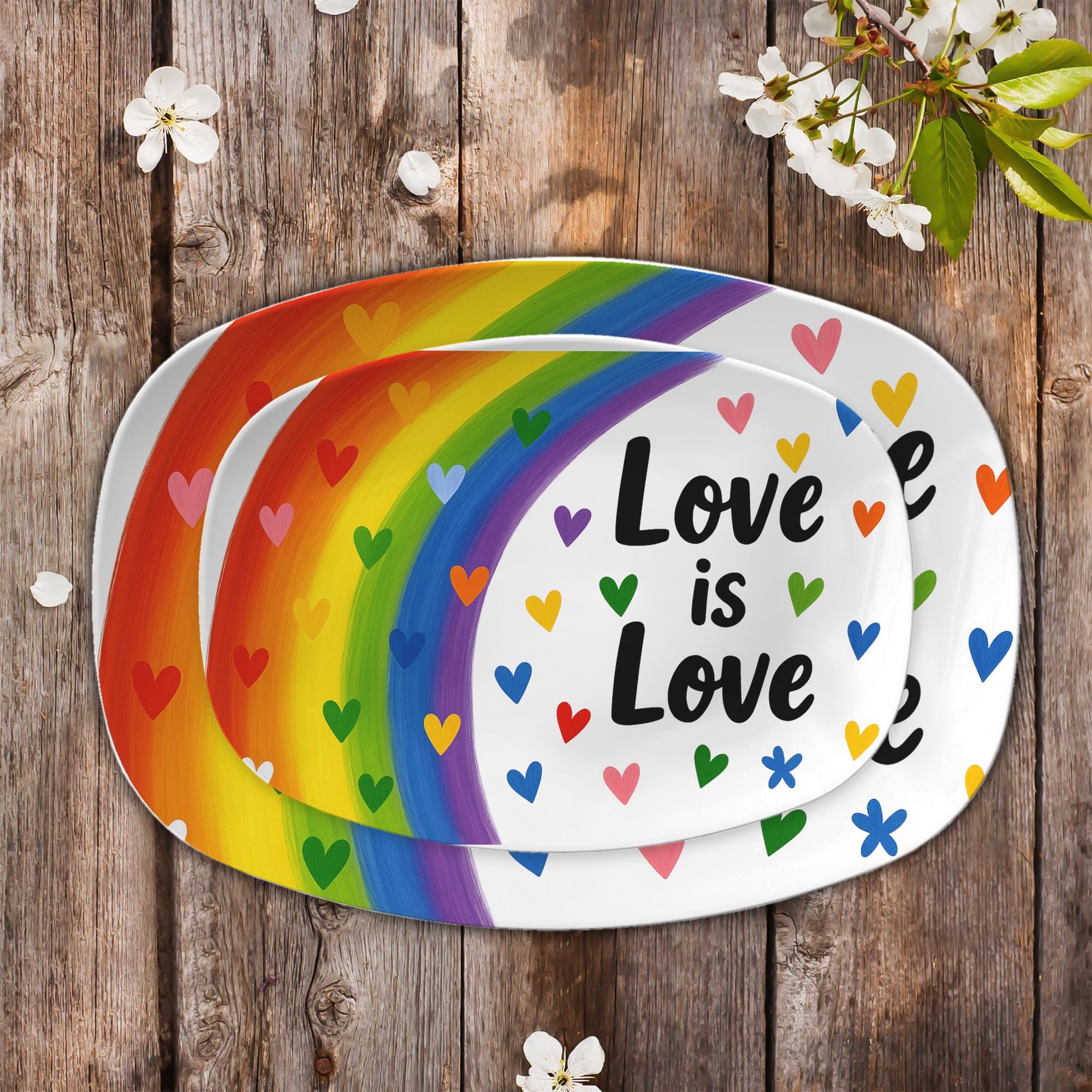 Love is Love Rainbow Platter – Colorful LGBT Pride Serving Tray, Equality Kitchen Decor, LGBTQ+ Gift, Gay Pride Party Plate