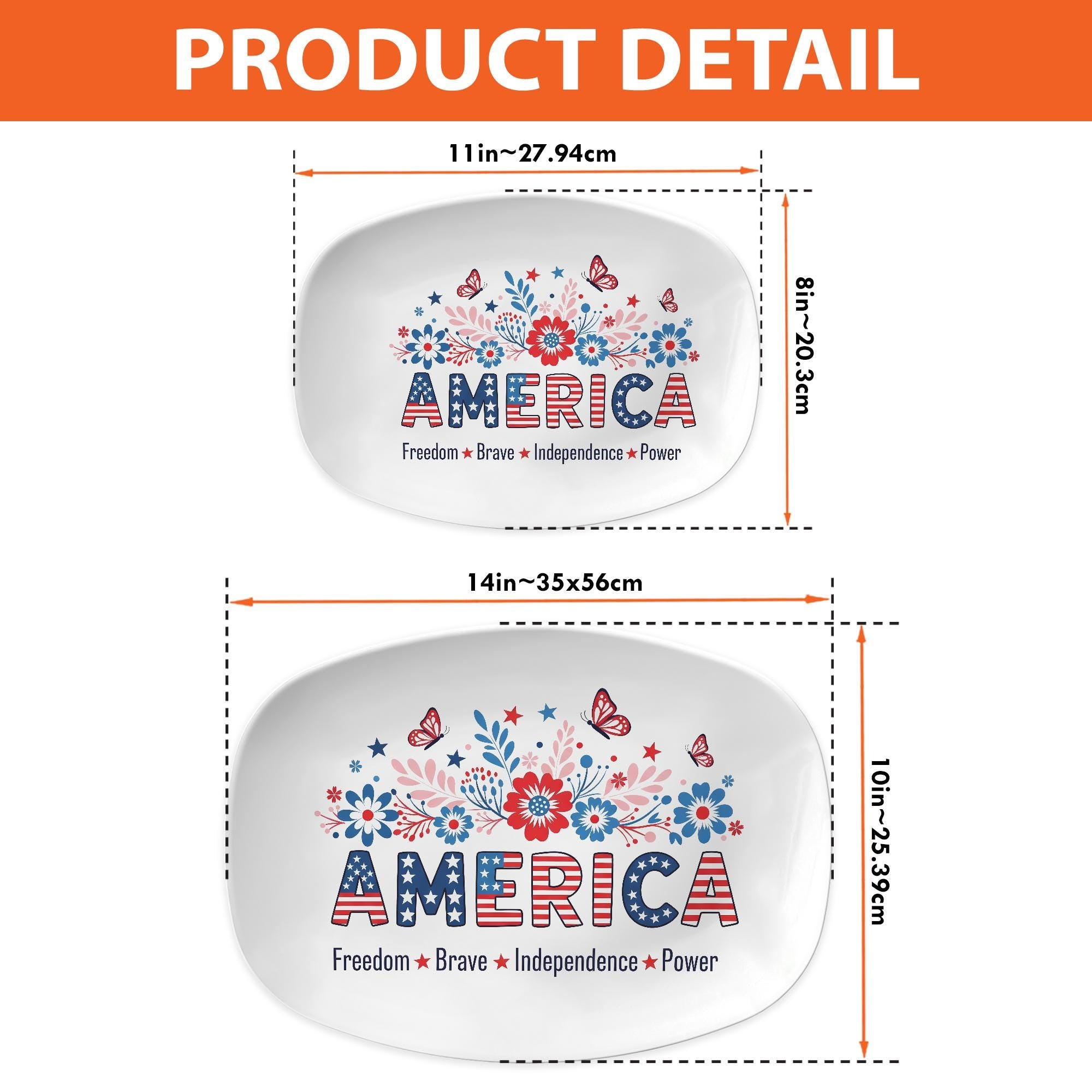 America Patriotic Platter – 4th of July Red White Blue Floral Tray – Independence Day Decor – Summer BBQ Hostess Gift – Freedom Tableware