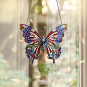 Patriotic Butterfly Window Hanging – 4th of July Hologram Acrylic Suncatcher – Red White Blue USA Decor – Summer Window Ornament