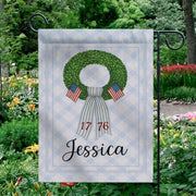 Personalized Patriotic Garden Flag – Custom Name USA Wreath Yard Banner – 1776 July 4th Decor – Independence Day Outdoor Sign