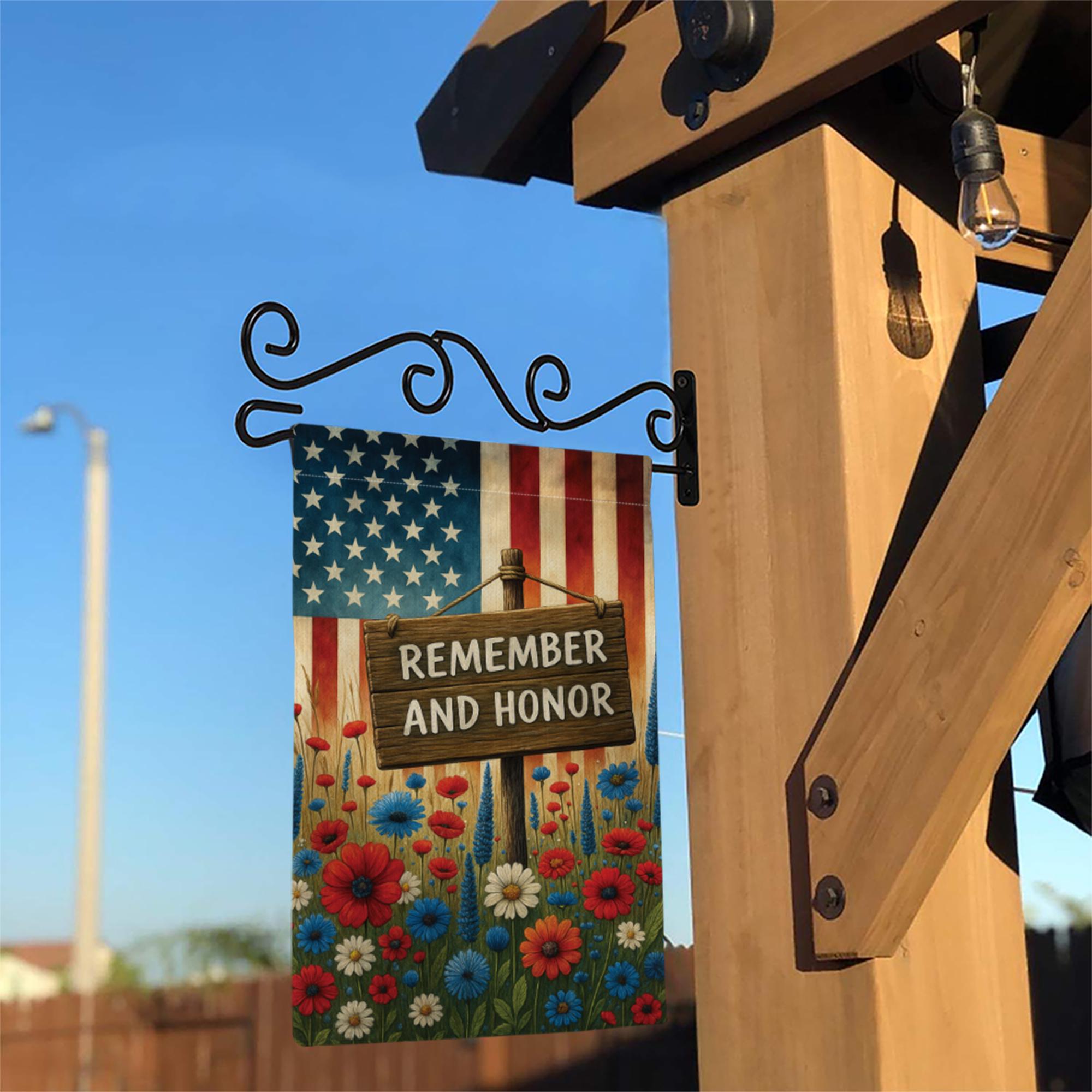 Memorial Day Garden Flag – Remember and Honor Patriotic Yard Banner – Red White Blue Floral Outdoor Decor – Veterans Day Flag USA