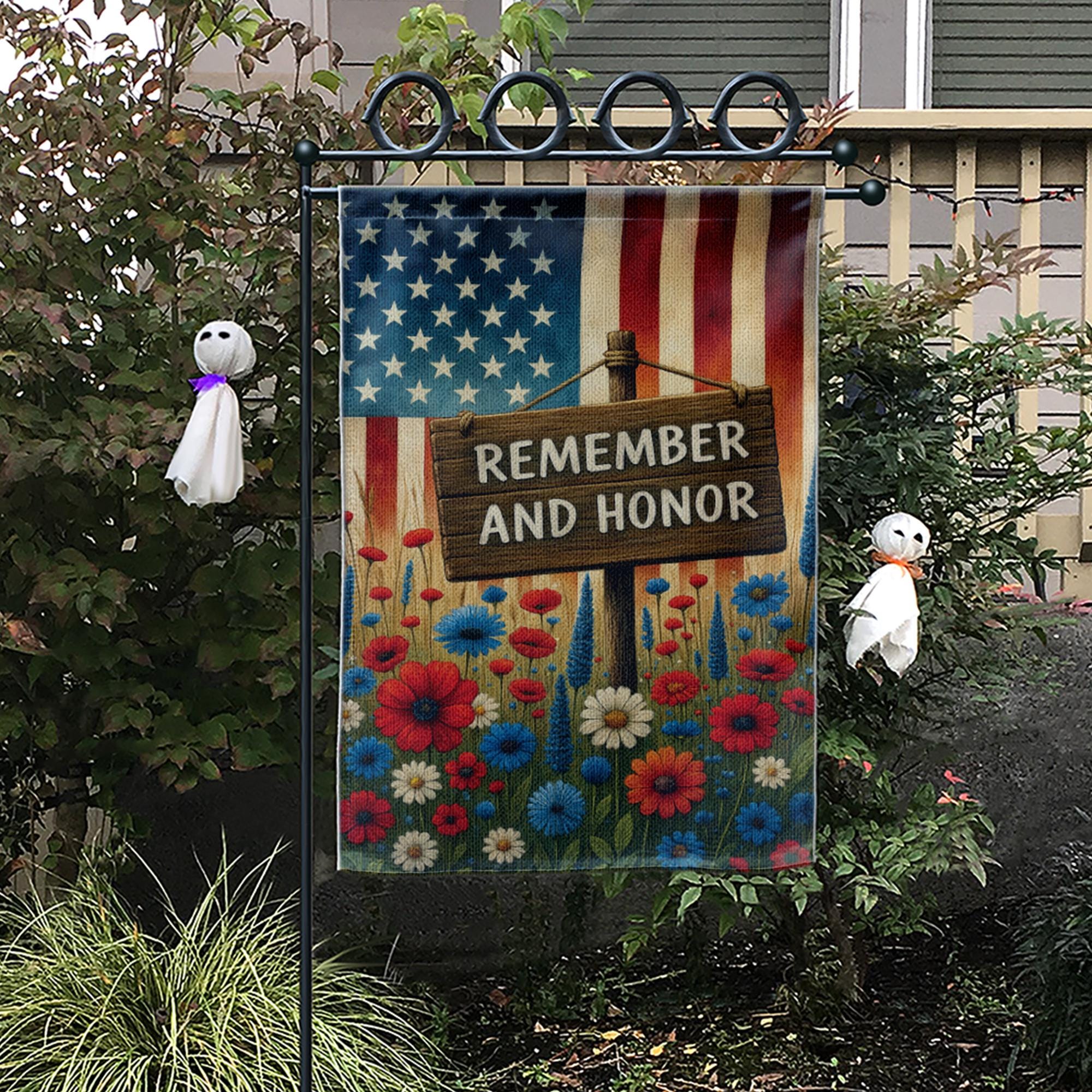 Memorial Day Garden Flag – Remember and Honor Patriotic Yard Banner – Red White Blue Floral Outdoor Decor – Veterans Day Flag USA