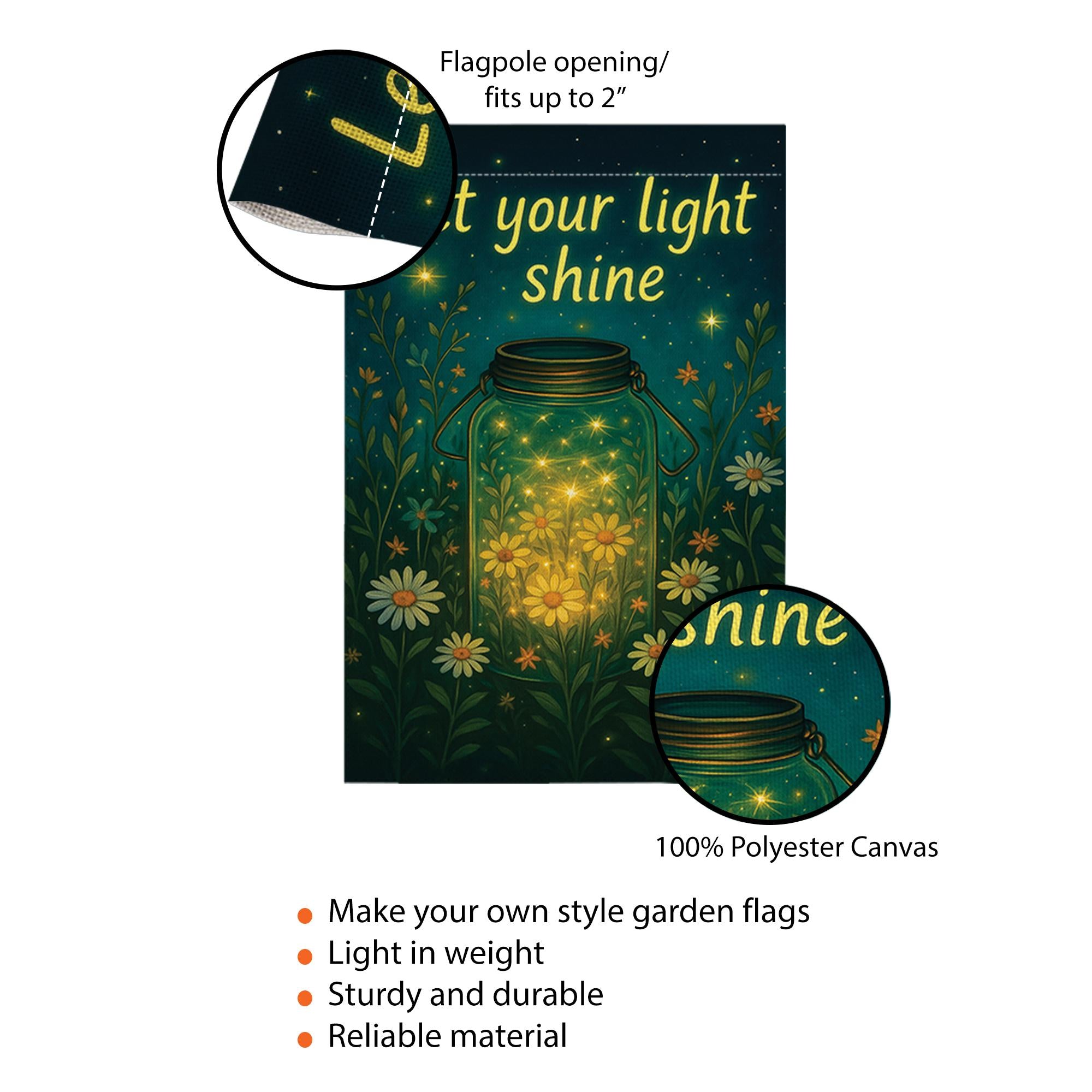 Let Your Light Shine Garden Flag – Inspirational Outdoor Decor, Floral Mason Jar Yard Flag, Uplifting Spring Summer Porch Banner