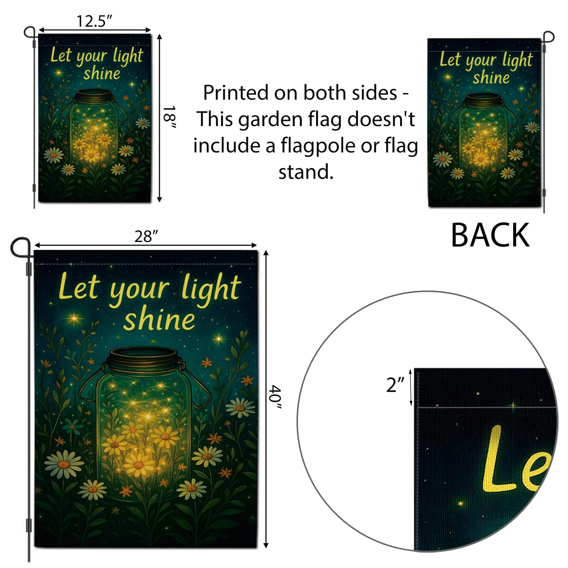 Let Your Light Shine Garden Flag – Inspirational Outdoor Decor, Floral Mason Jar Yard Flag, Uplifting Spring Summer Porch Banner