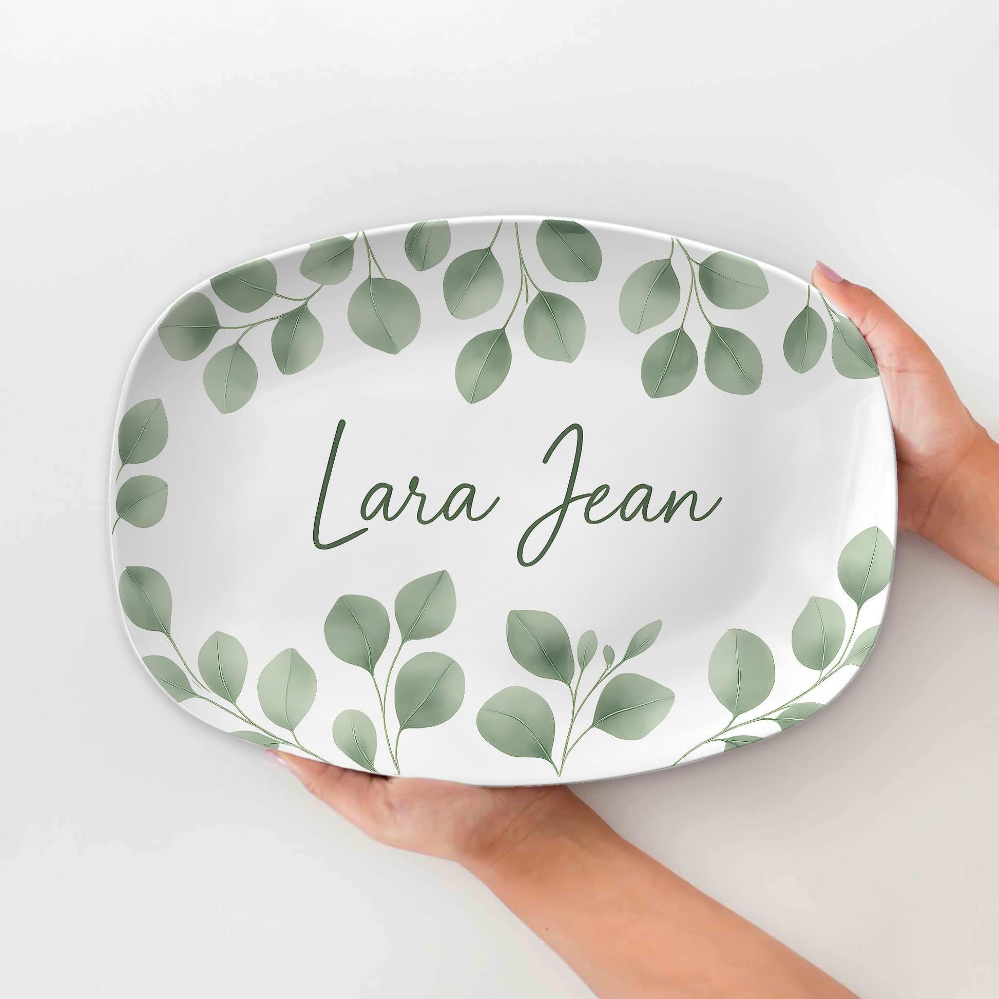 Personalized Name Platter – Custom Leafy Design Serving Tray, Elegant Kitchen Decor, Gift for Her, Custom Family Name Plate