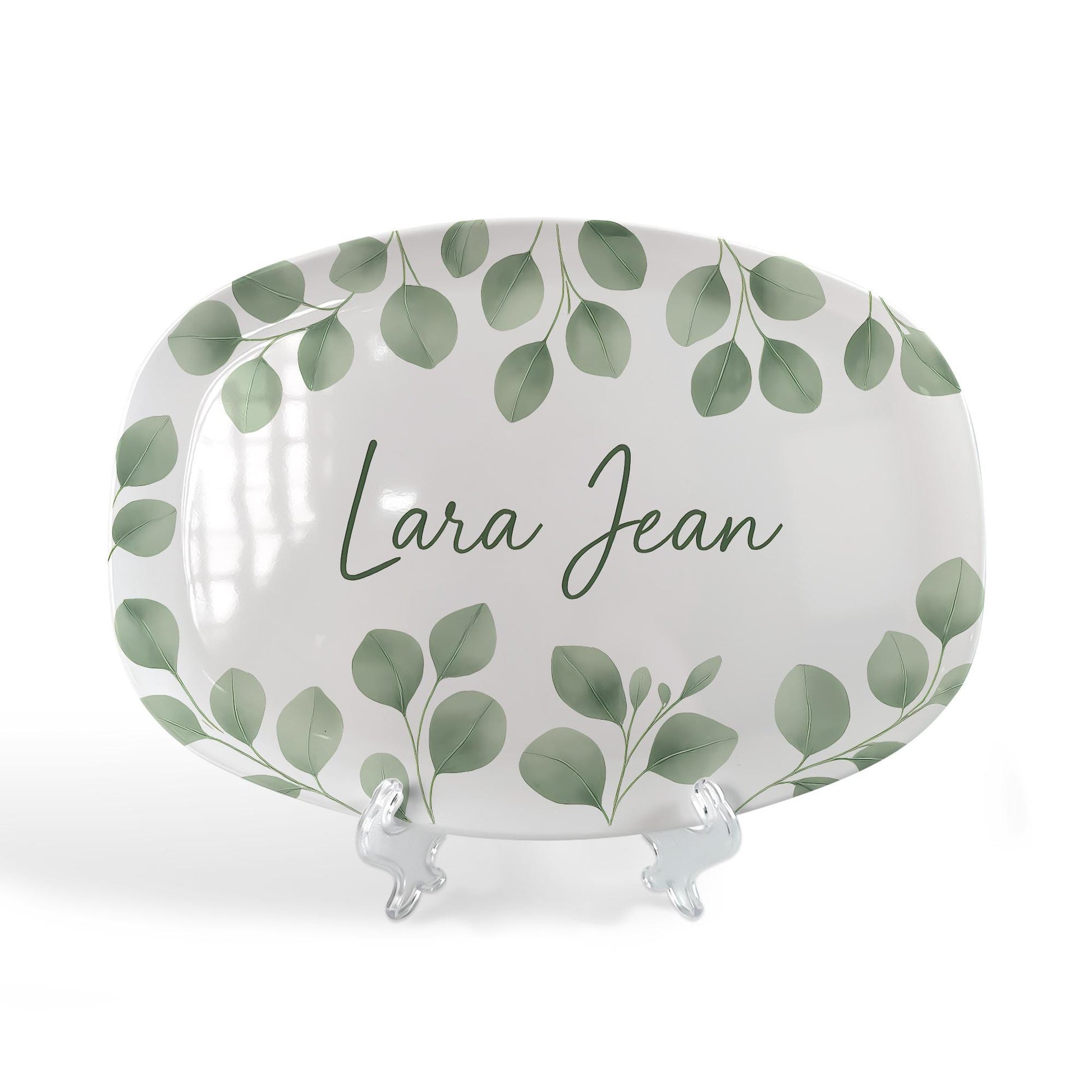 Personalized Name Platter – Custom Leafy Design Serving Tray, Elegant Kitchen Decor, Gift for Her, Custom Family Name Plate