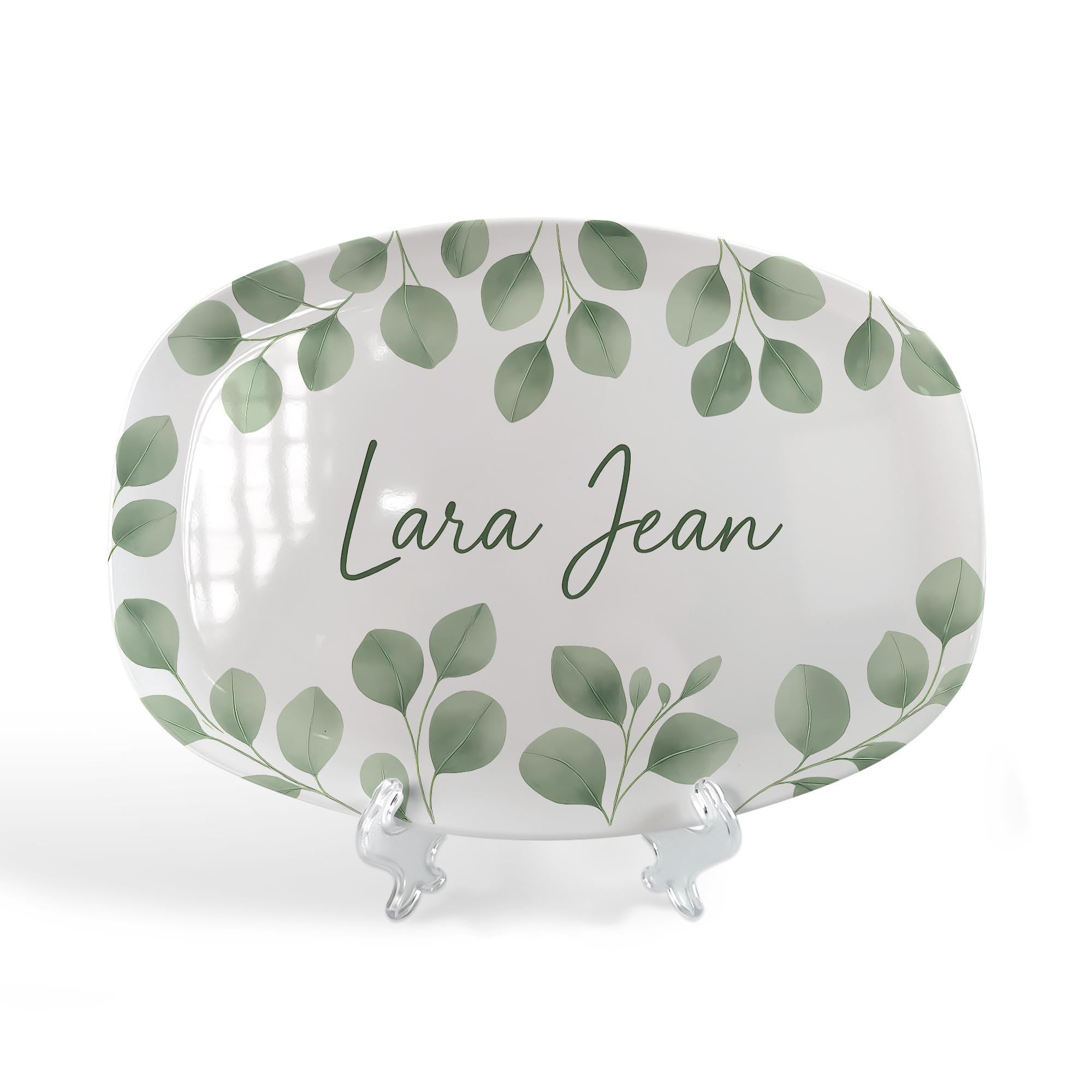 Personalized Name Platter – Custom Leafy Design Serving Tray, Elegant Kitchen Decor, Gift for Her, Custom Family Name Plate