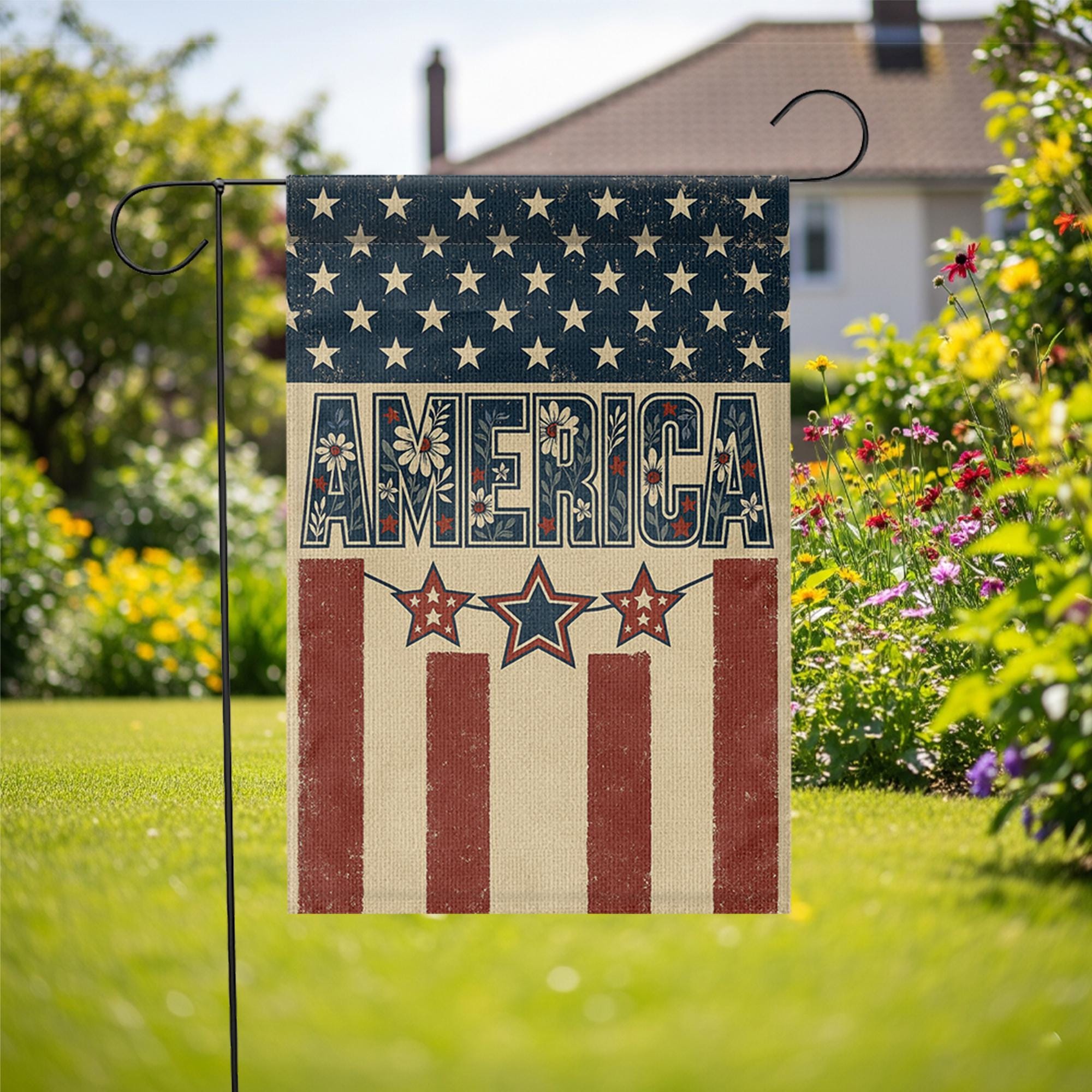 Patriotic Garden Flag – Rustic Americana Yard Decor with Stars and Stripes, 4th of July Outdoor Flag, Vintage America Banner