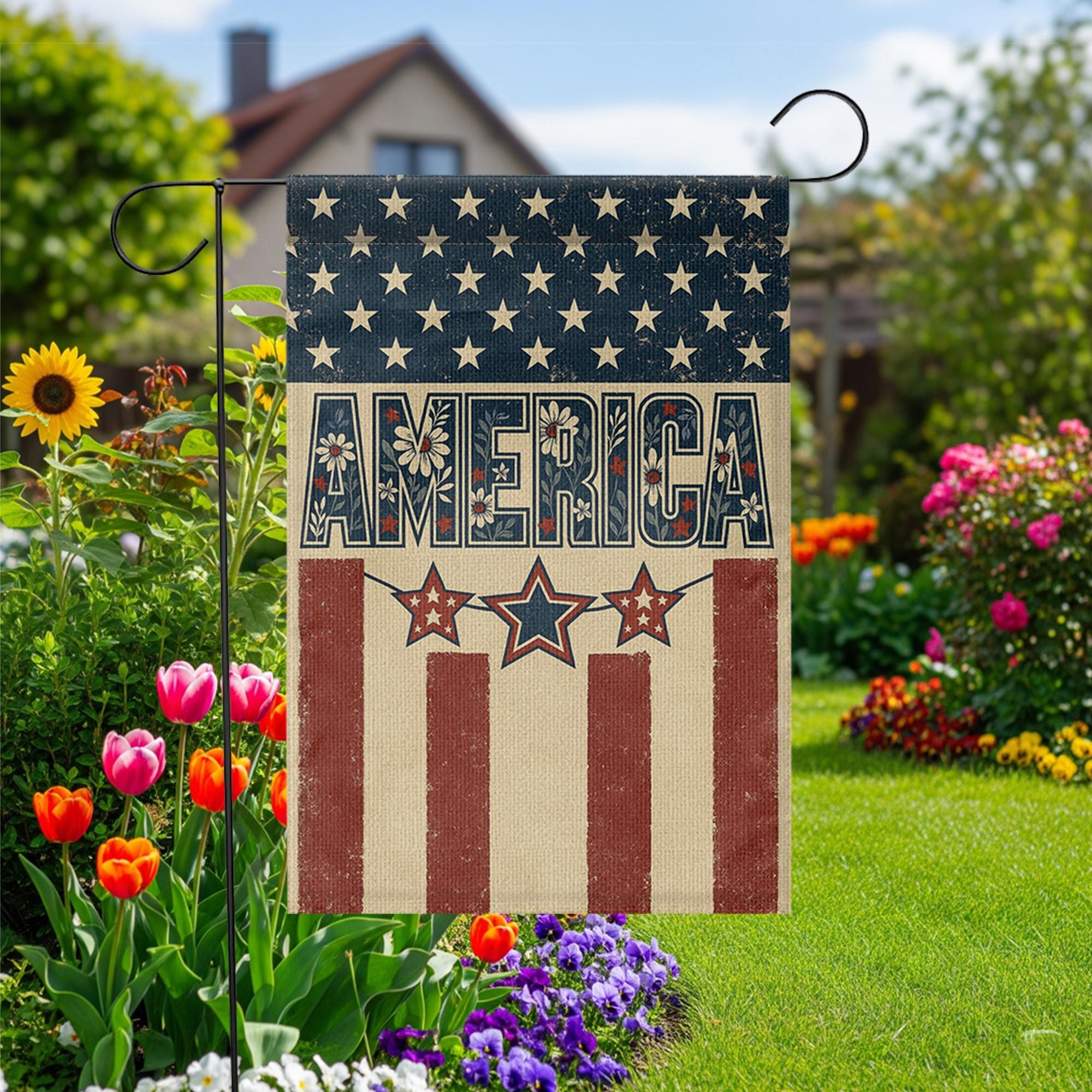 Patriotic Garden Flag – Rustic Americana Yard Decor with Stars and Stripes, 4th of July Outdoor Flag, Vintage America Banner