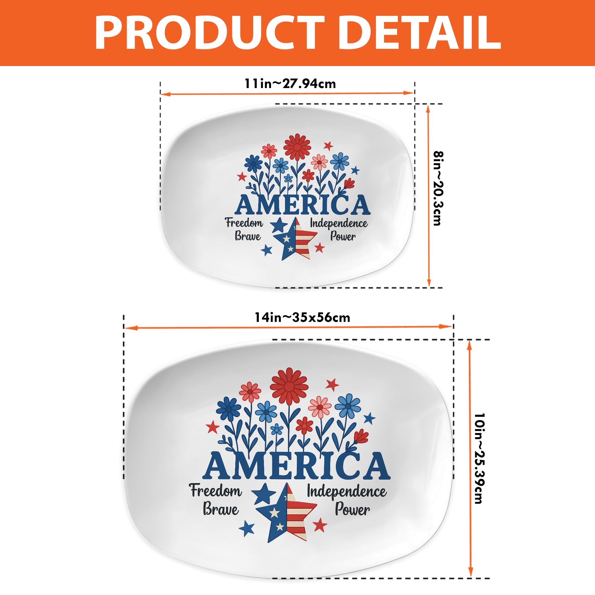 Patriotic 4th of July Platter – America Themed Serving Tray with Stars and Flowers, Independence Day Party Tableware Decor