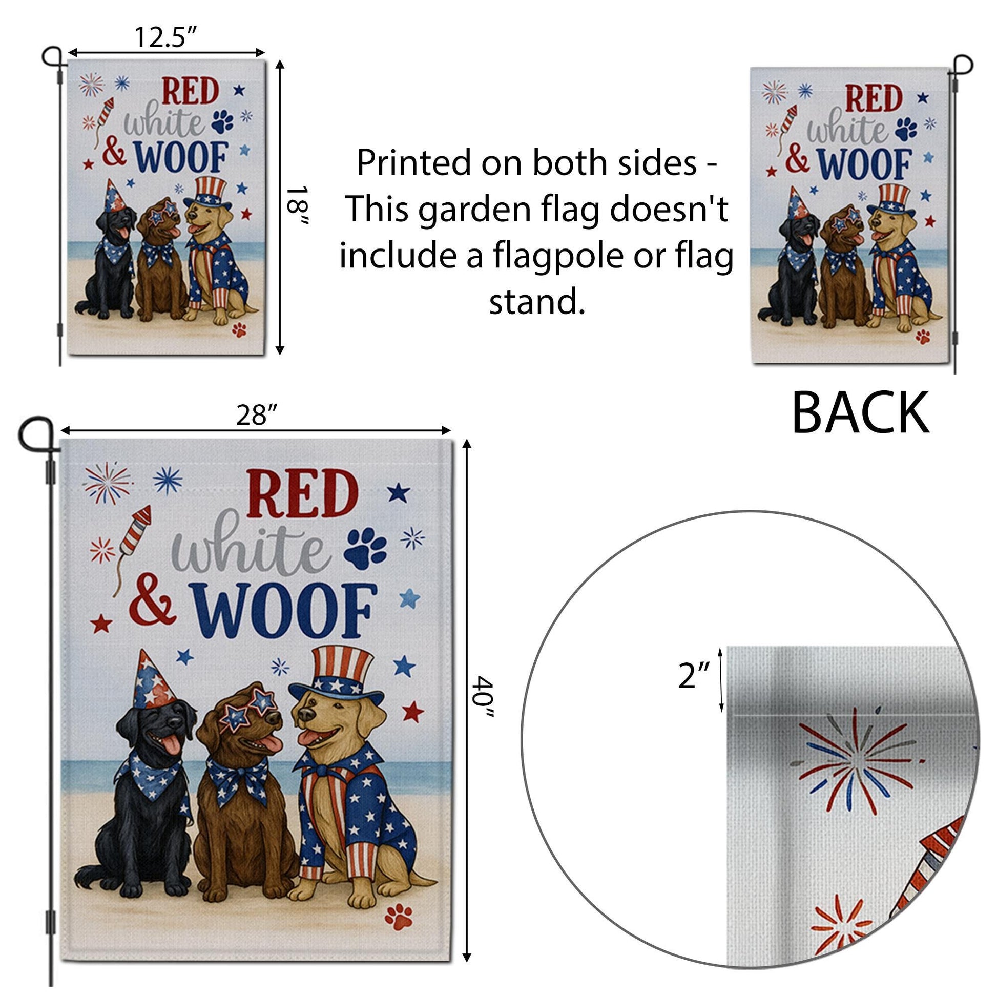 Red White and Woof Garden Flag – 4th of July Patriotic Dog Flag, Independence Day Outdoor Decor, Cute USA Dog Party Yard Banner