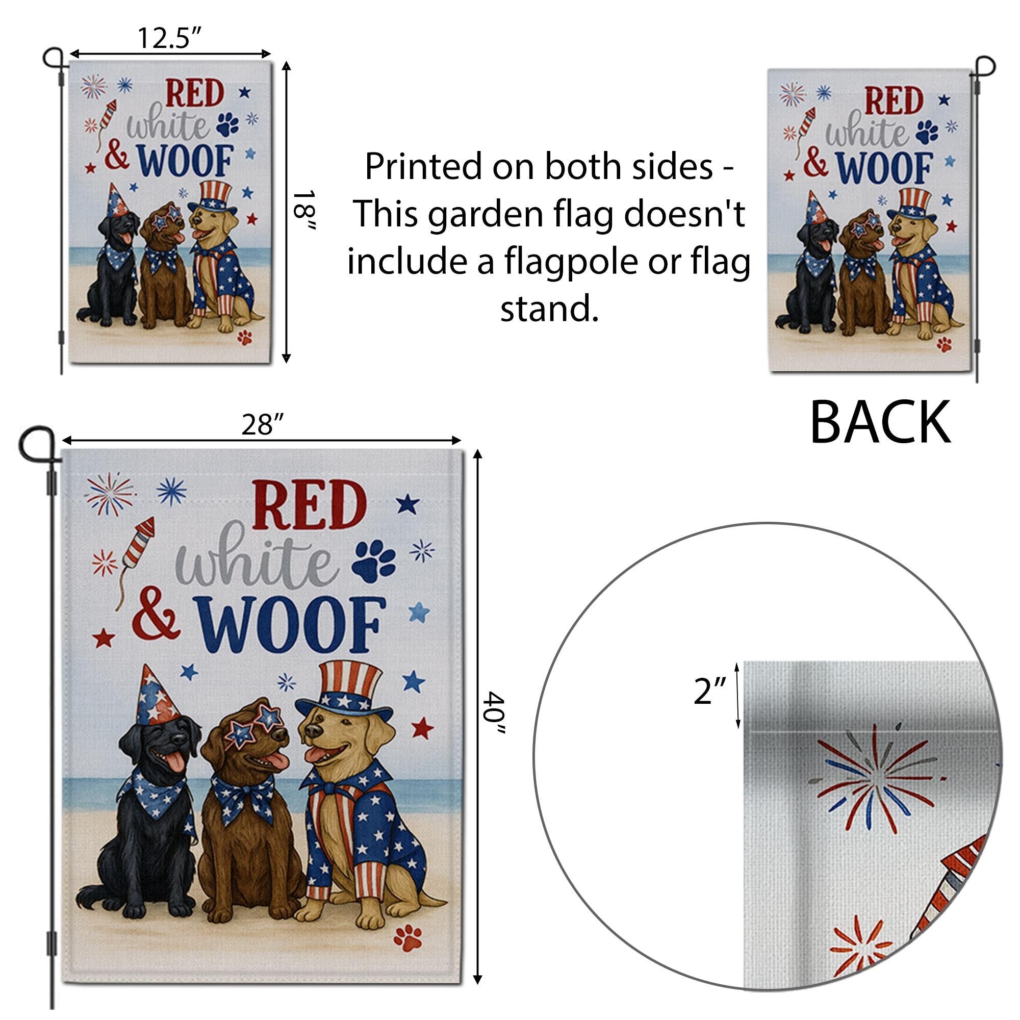 Red White and Woof Garden Flag – 4th of July Patriotic Dog Flag, Independence Day Outdoor Decor, Cute USA Dog Party Yard Banner